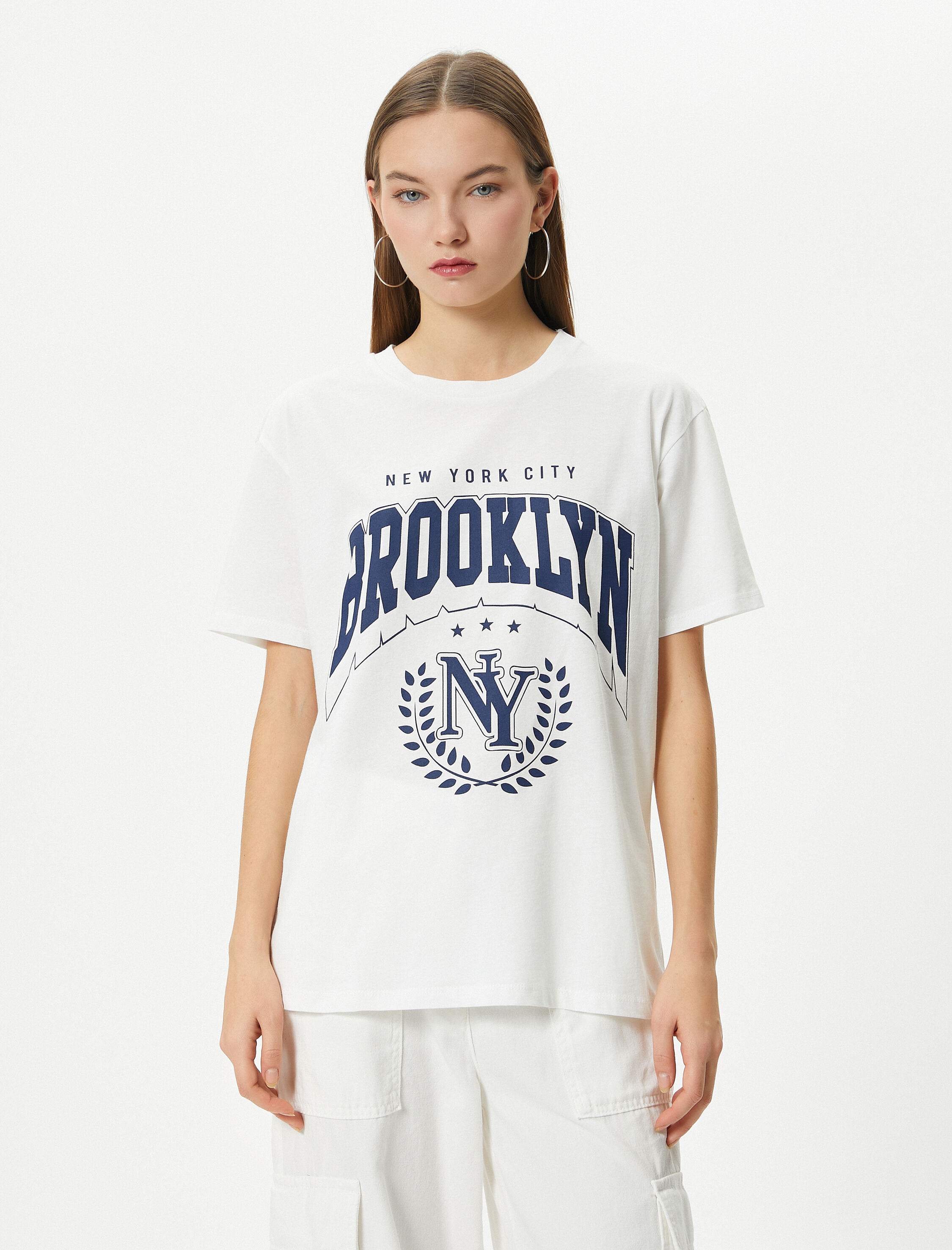   Kolej Tişört Baskılı Kısa Kollu Bisiklet Yaka Pamuklu