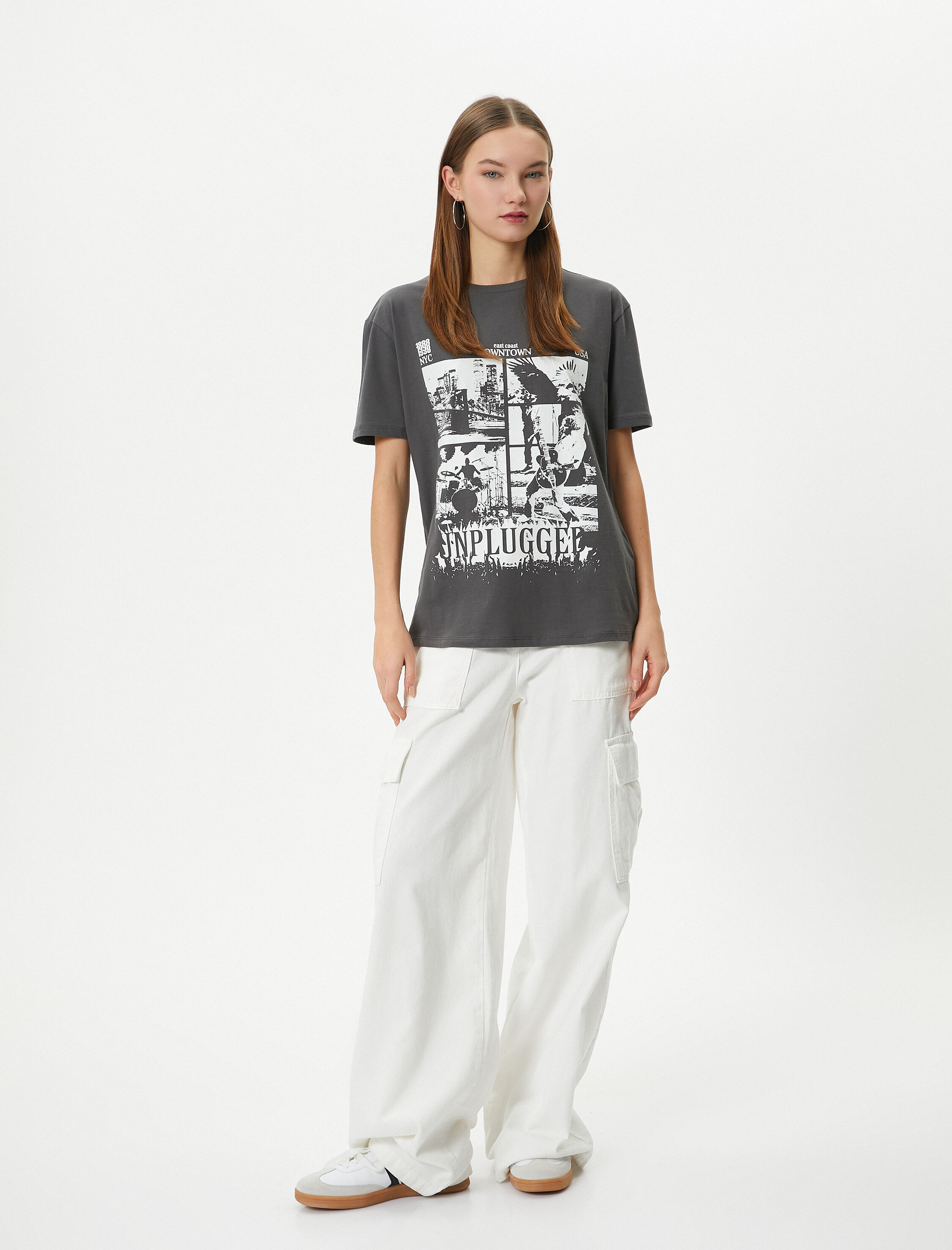   Baskılı Tişört Müzik Temalı Kısa Kollu Bisiklet Yaka Pamuklu