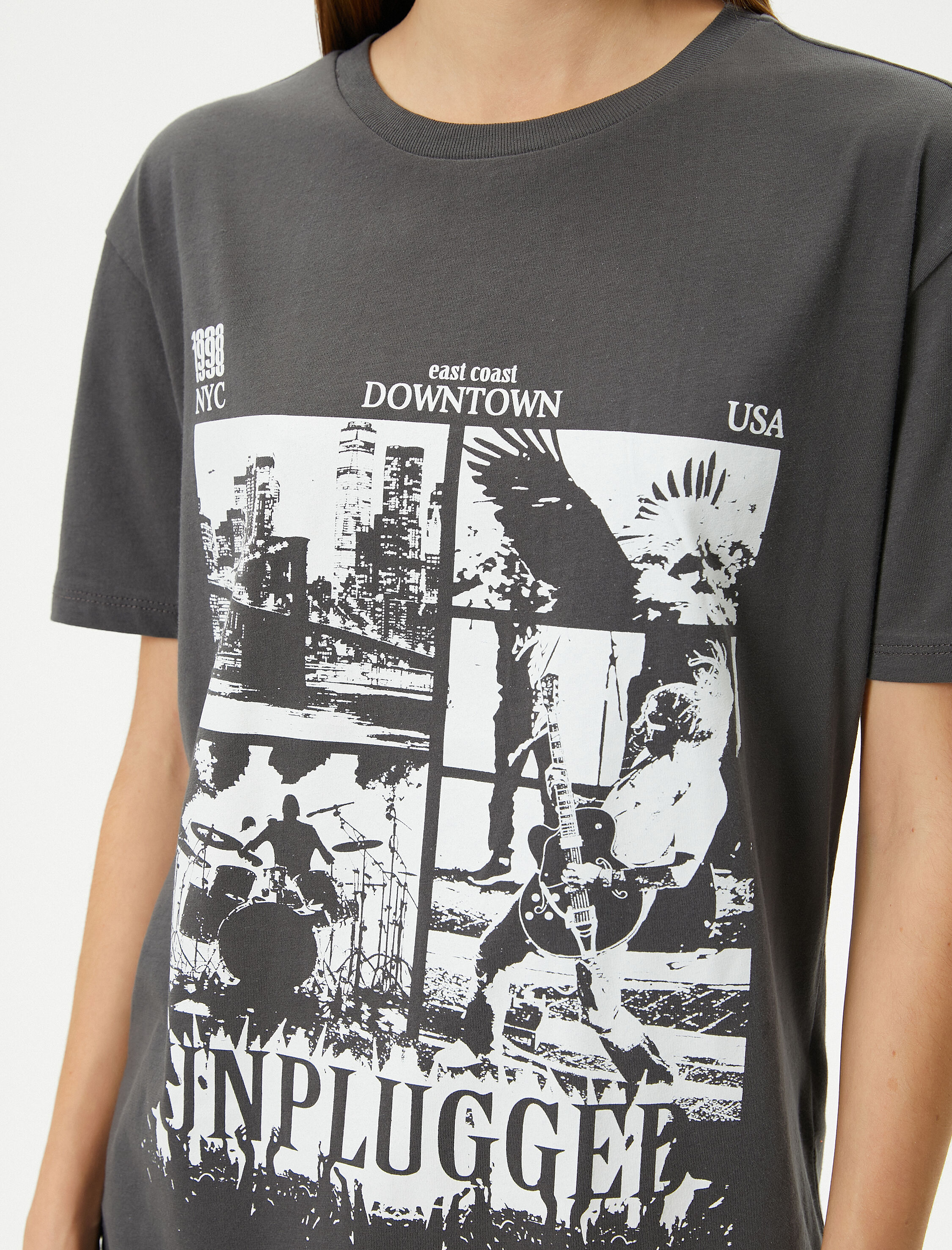   Baskılı Tişört Müzik Temalı Kısa Kollu Bisiklet Yaka Pamuklu