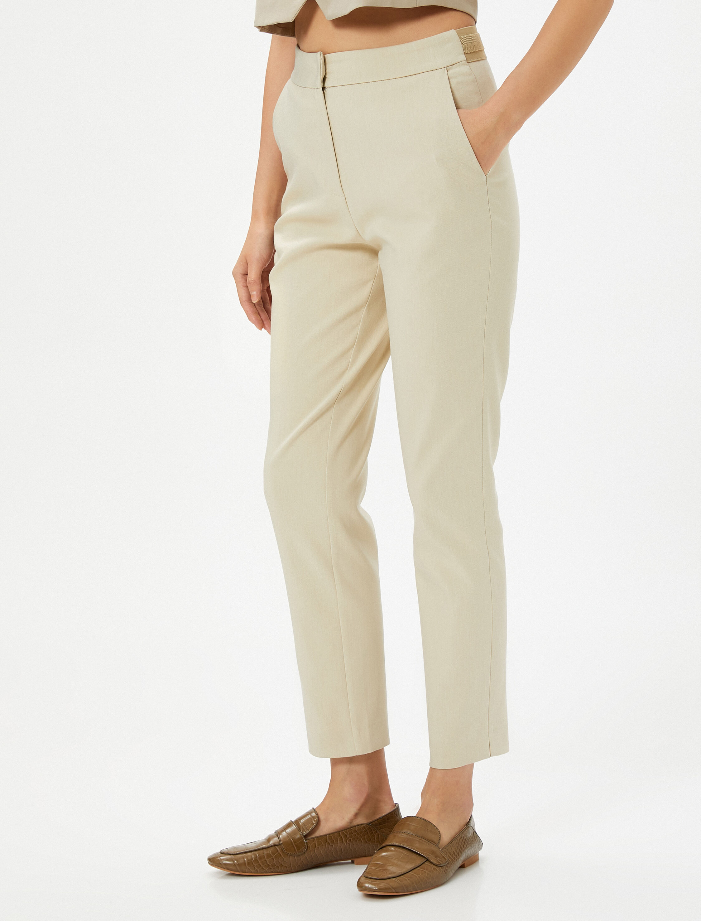   Kumaş Cigarette Pantolon Slim Fit Cep Detaylı Yüksek Bel