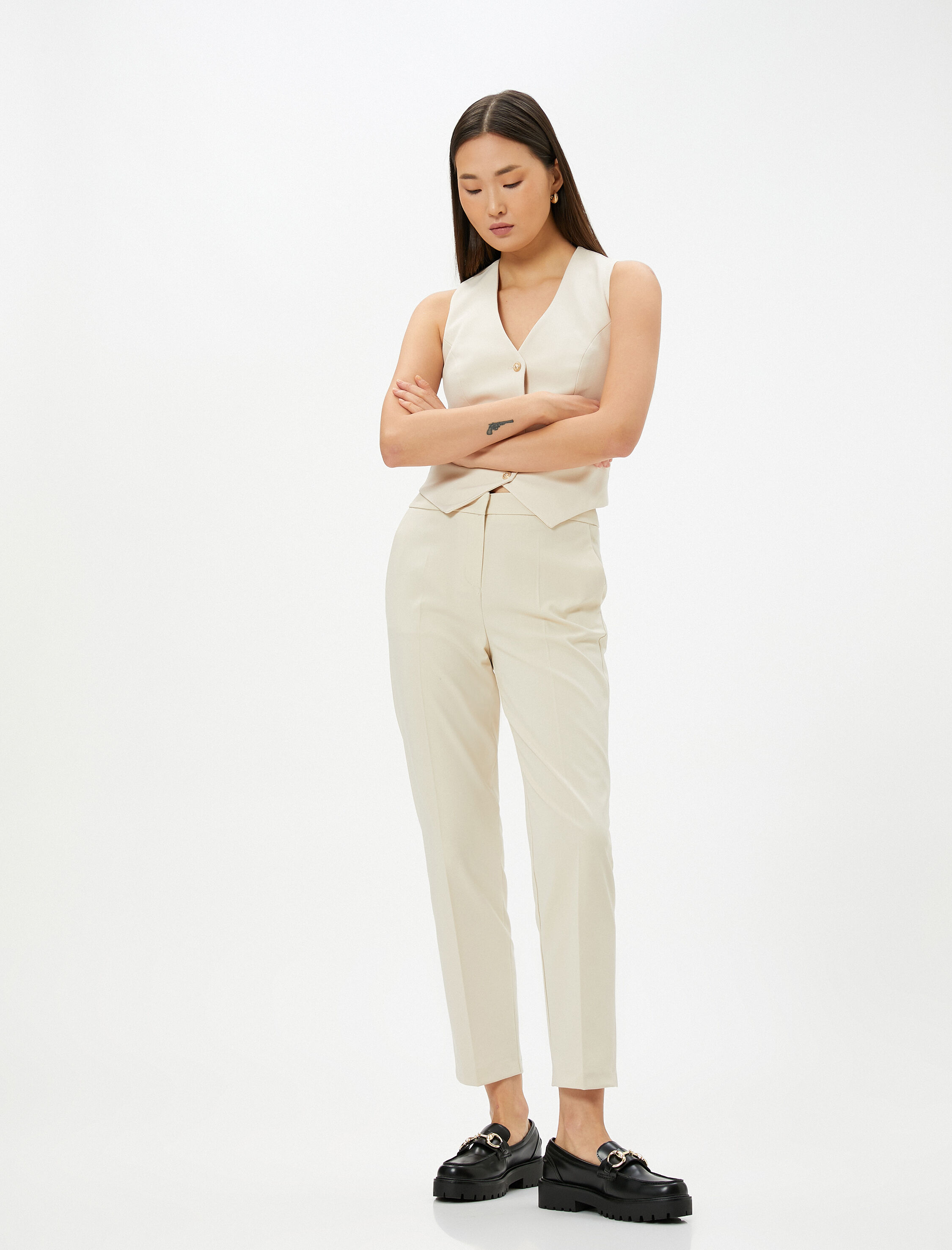   Cigarette Kumaş Pantolon Normal Bel Cepli