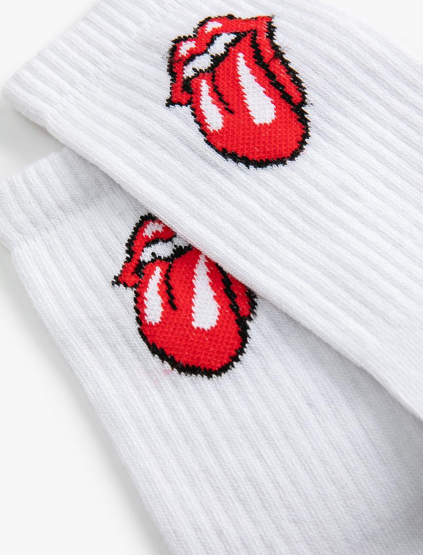  Kadın Rolling Stones Soket Çorap Lisanslı Desenli