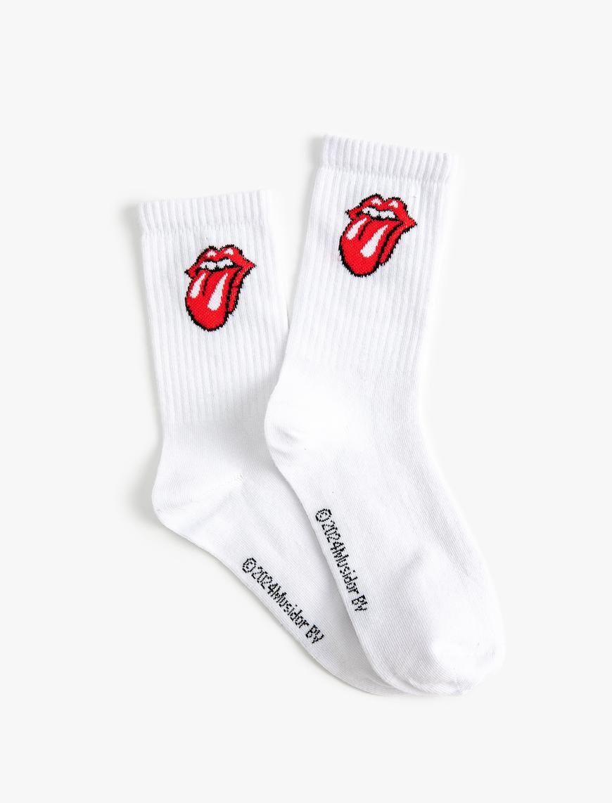  Kadın Rolling Stones Soket Çorap Lisanslı Desenli