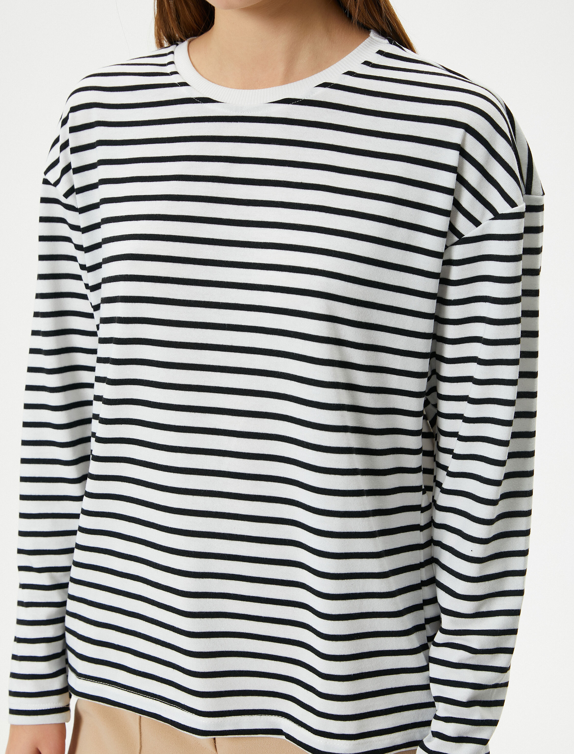   Uzun Kollu Tişört Bisiklet Yaka Rahat Kalıp Pamuklu