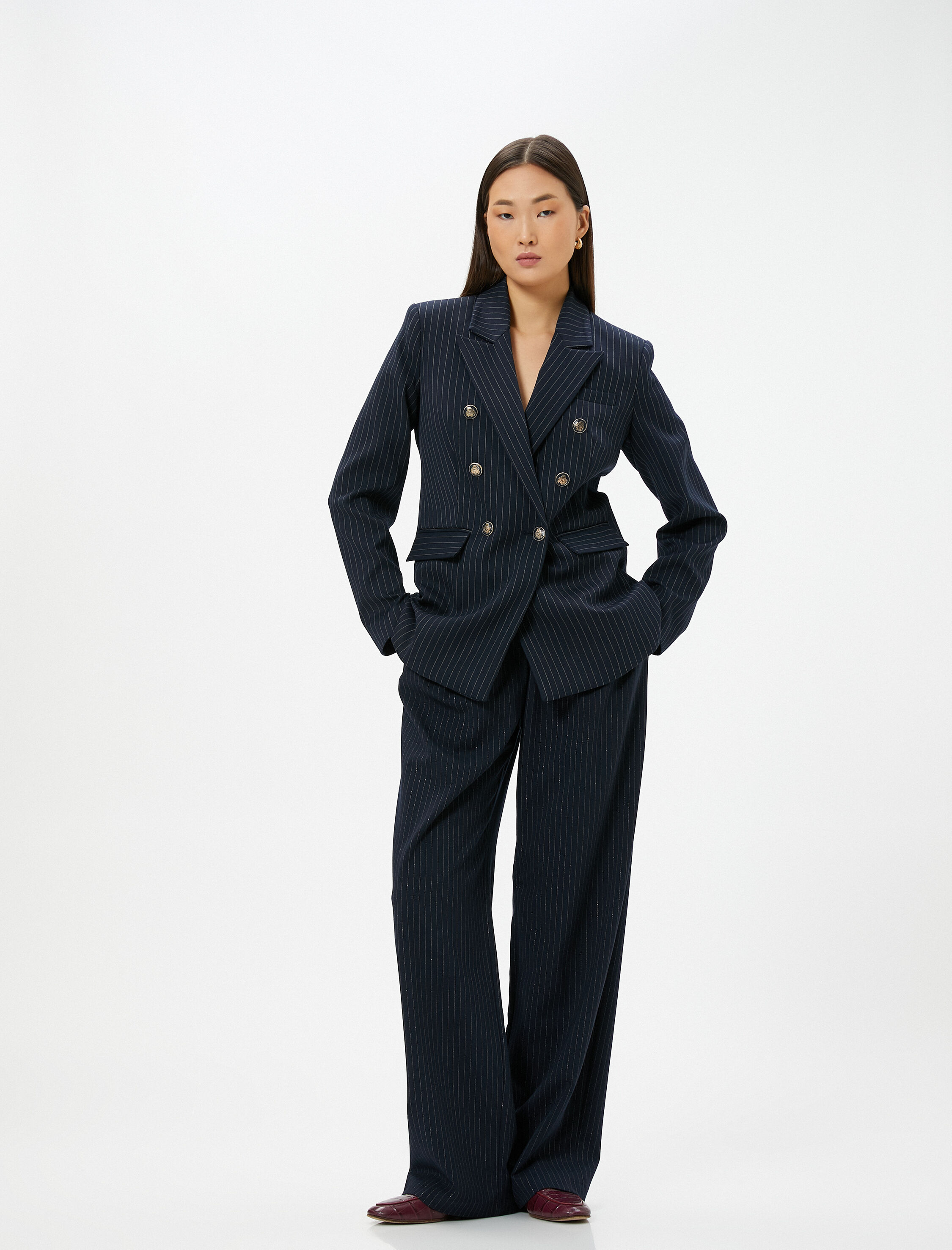   Blazer Ceket Kruvaze Düğmeli Kapaklı Cepli