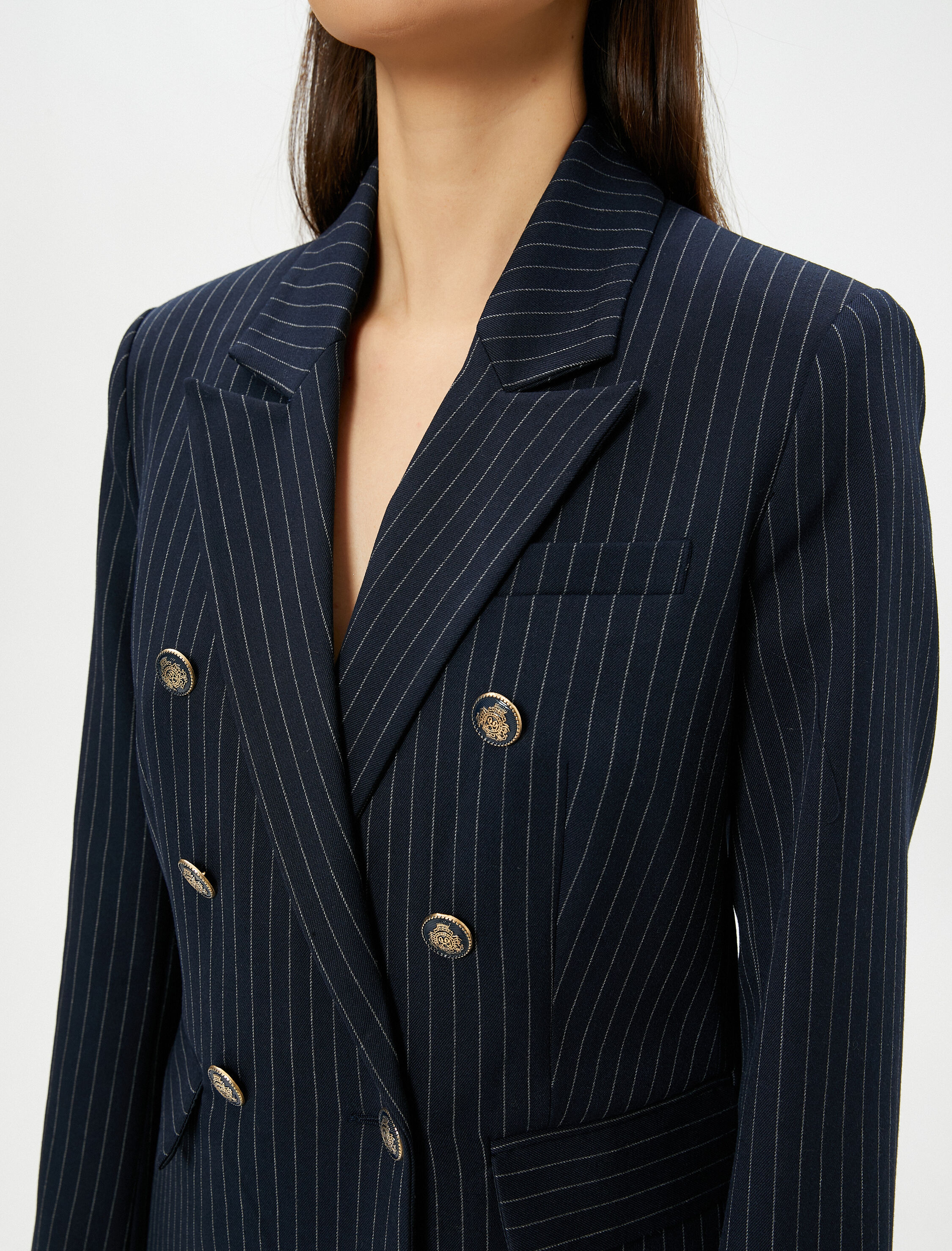   Blazer Ceket Kruvaze Düğmeli Kapaklı Cepli