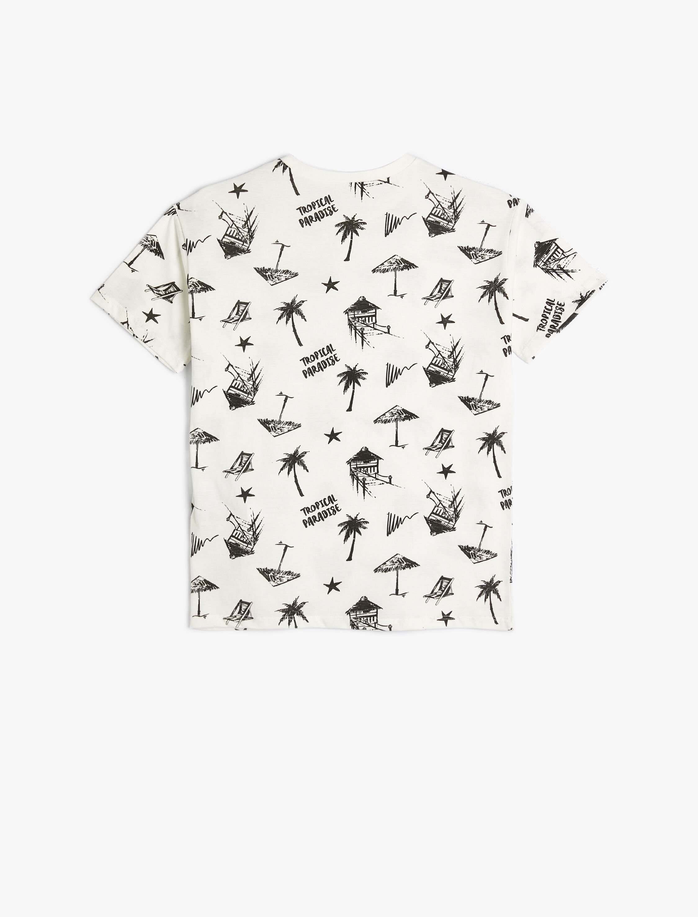  Erkek Çocuk Tişört Tropik Baskılı Kısa Kollu Bisiklet Yaka Pamuklu