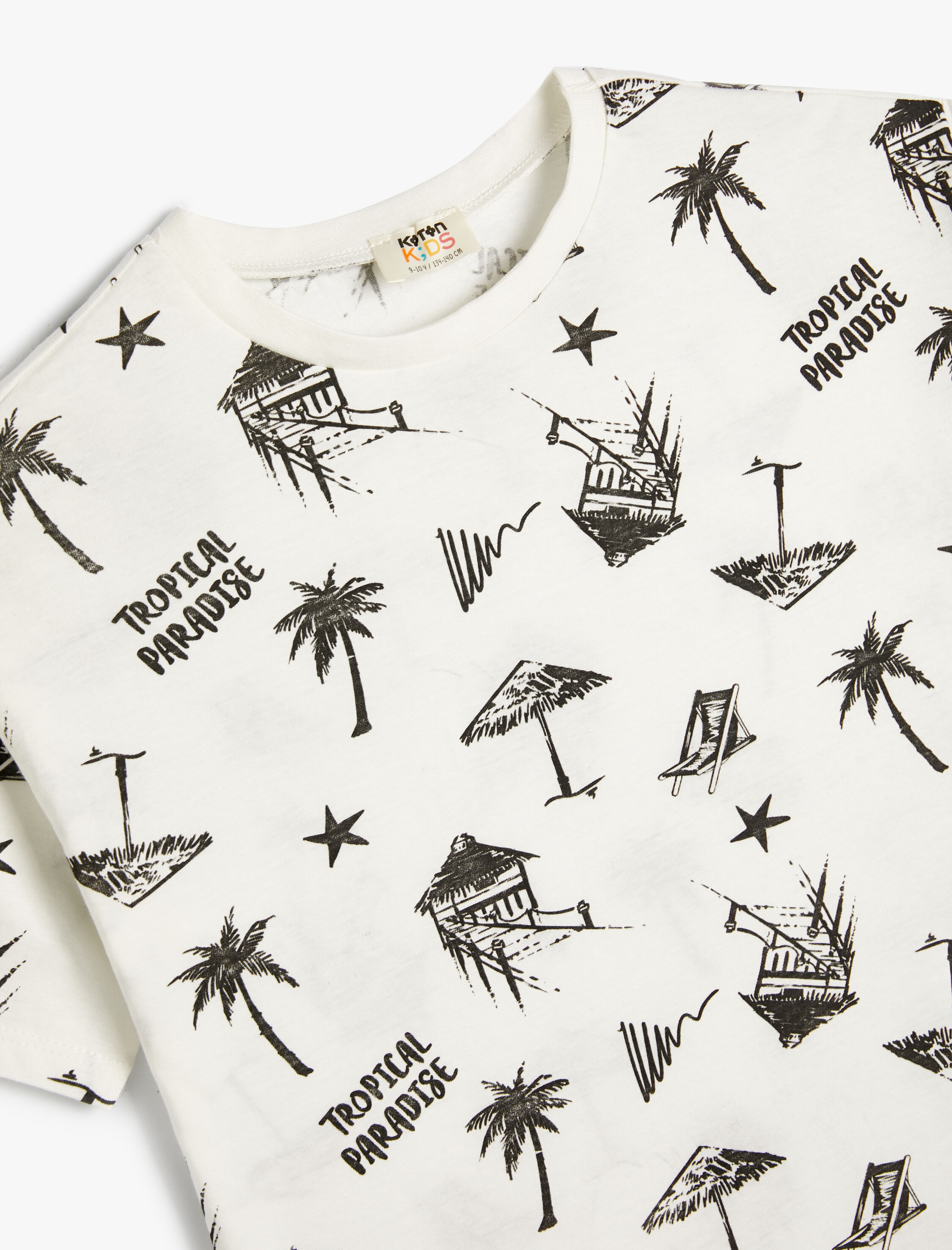  Erkek Çocuk Tişört Tropik Baskılı Kısa Kollu Bisiklet Yaka Pamuklu