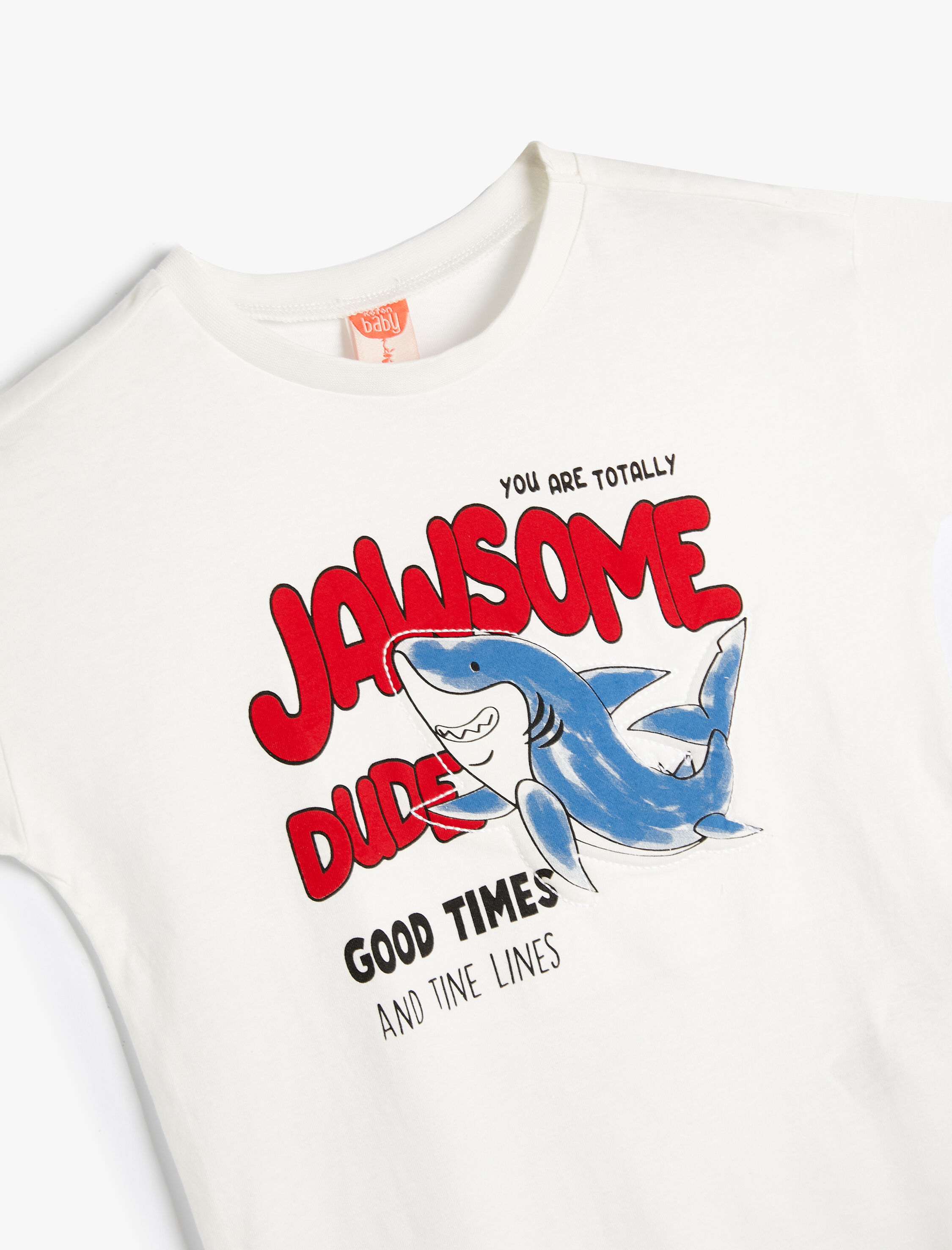  Erkek Bebek Tişört Kısa Kollu Bisiklet Yaka Köpek Balığı Baskılı Pamuklu