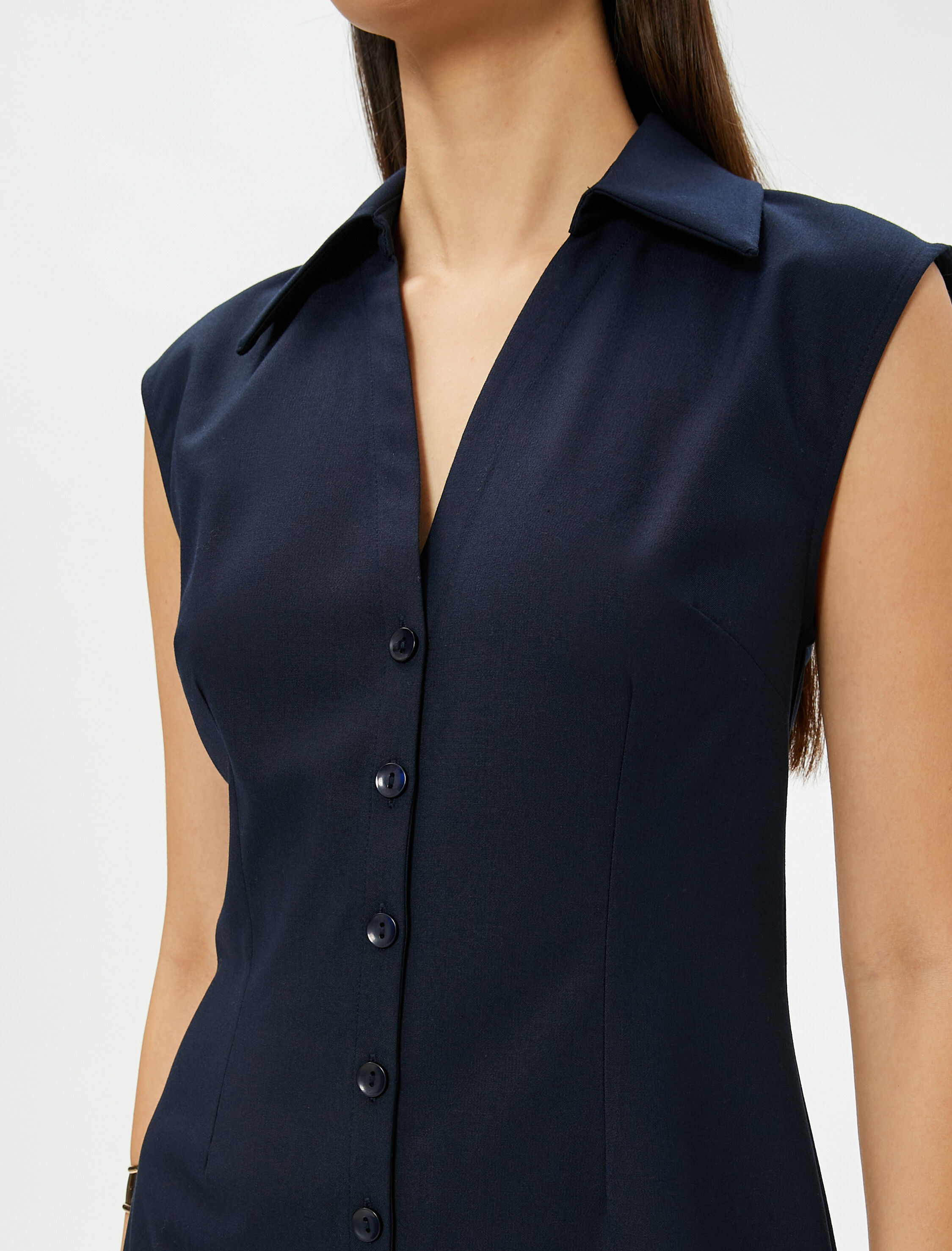   Mini Gömlek Elbise Düğmeli Manşet Yaka