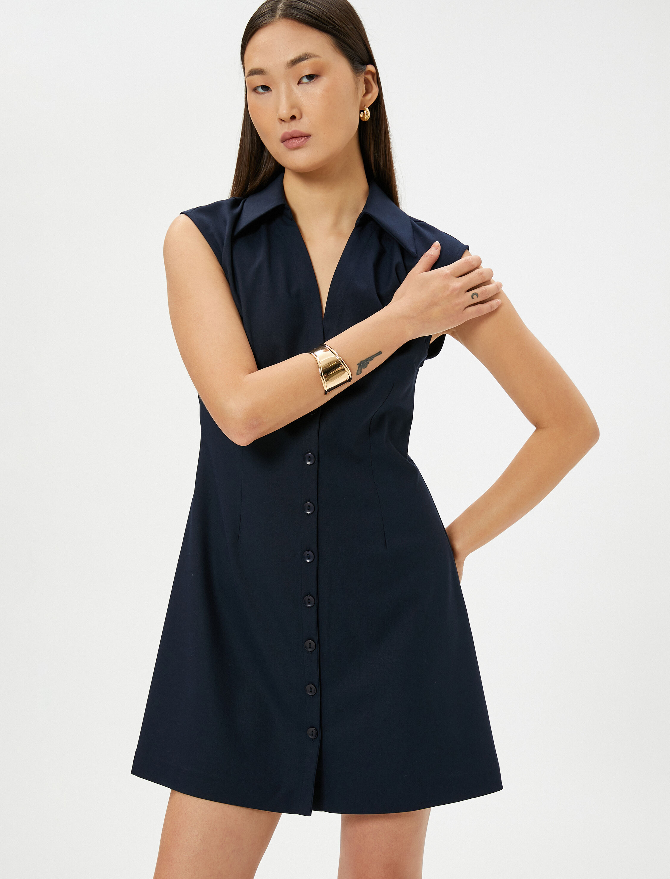   Mini Gömlek Elbise Düğmeli Manşet Yaka