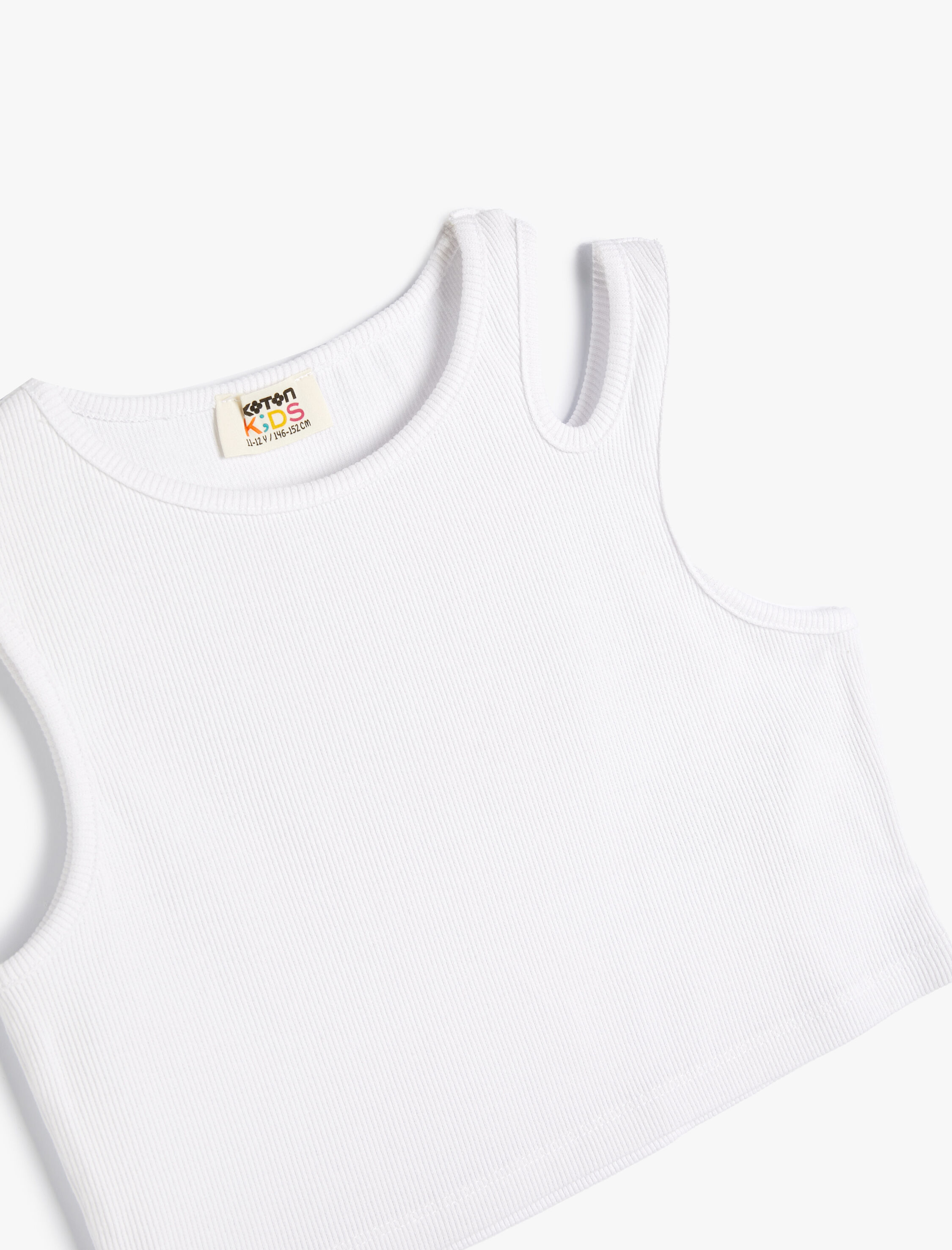  Kız Çocuk Crop Tişört Pencere Detaylı Pamuklu Ribanalı