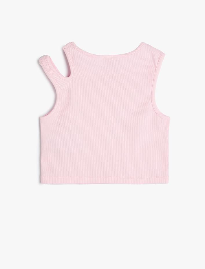 Kız Çocuk Crop Tişört Pencere Detaylı Pamuklu Ribanalı