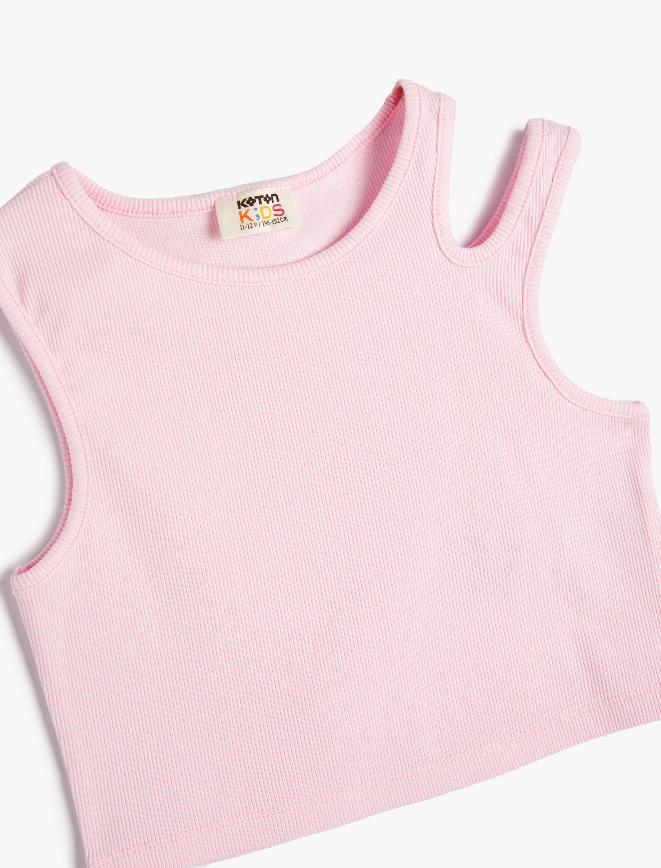  Kız Çocuk Crop Tişört Pencere Detaylı Pamuklu Ribanalı