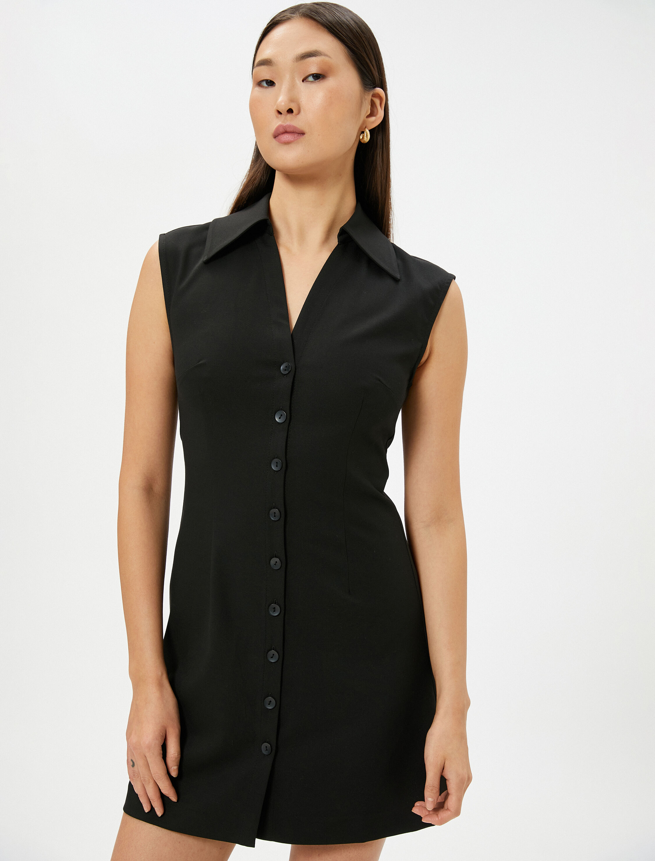   Mini Gömlek Elbise Düğmeli Manşet Yaka