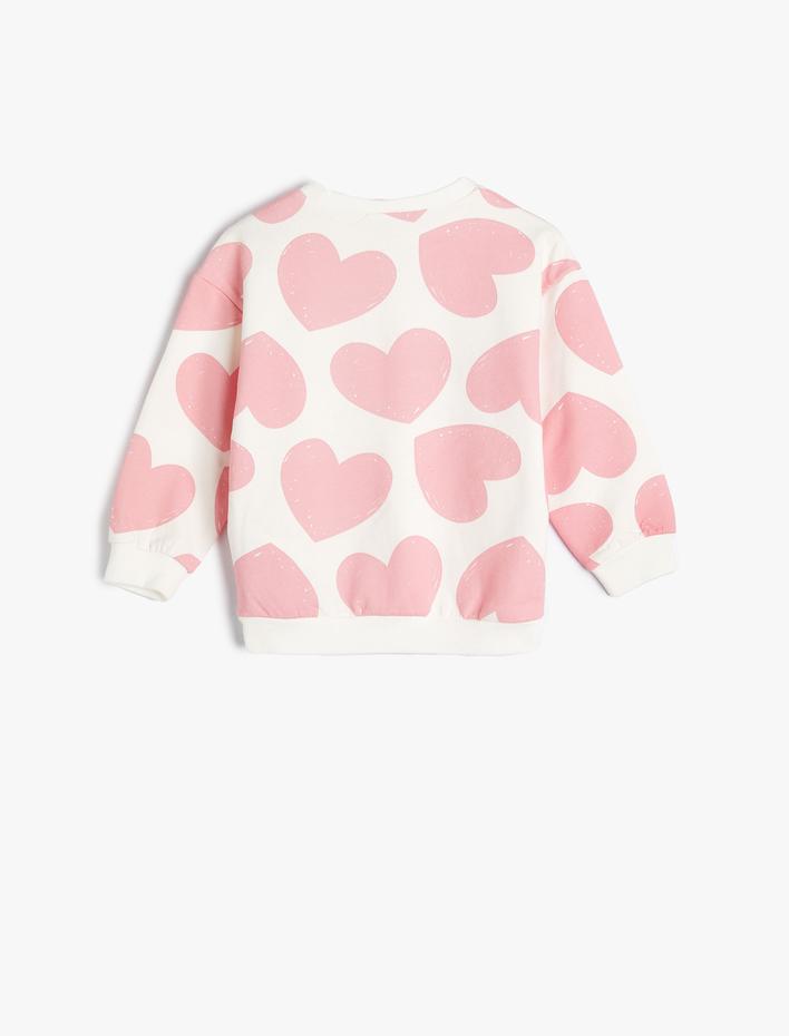 Kız Bebek Kalpli Sweatshirt Uzun Kollu Şardonlu Pamuklu Şardonlu