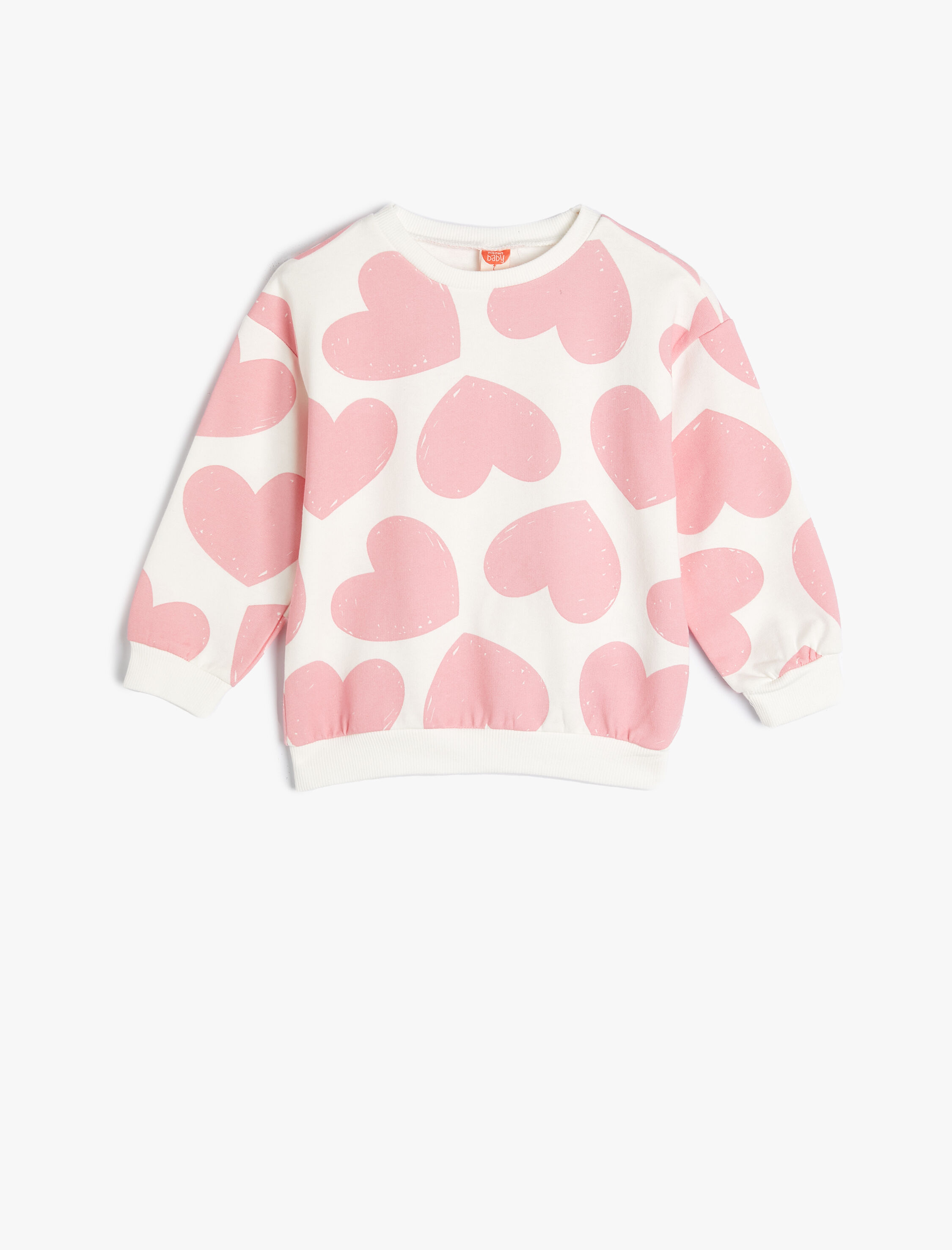  Kız Bebek Kalpli Sweatshirt Uzun Kollu Şardonlu Pamuklu Şardonlu