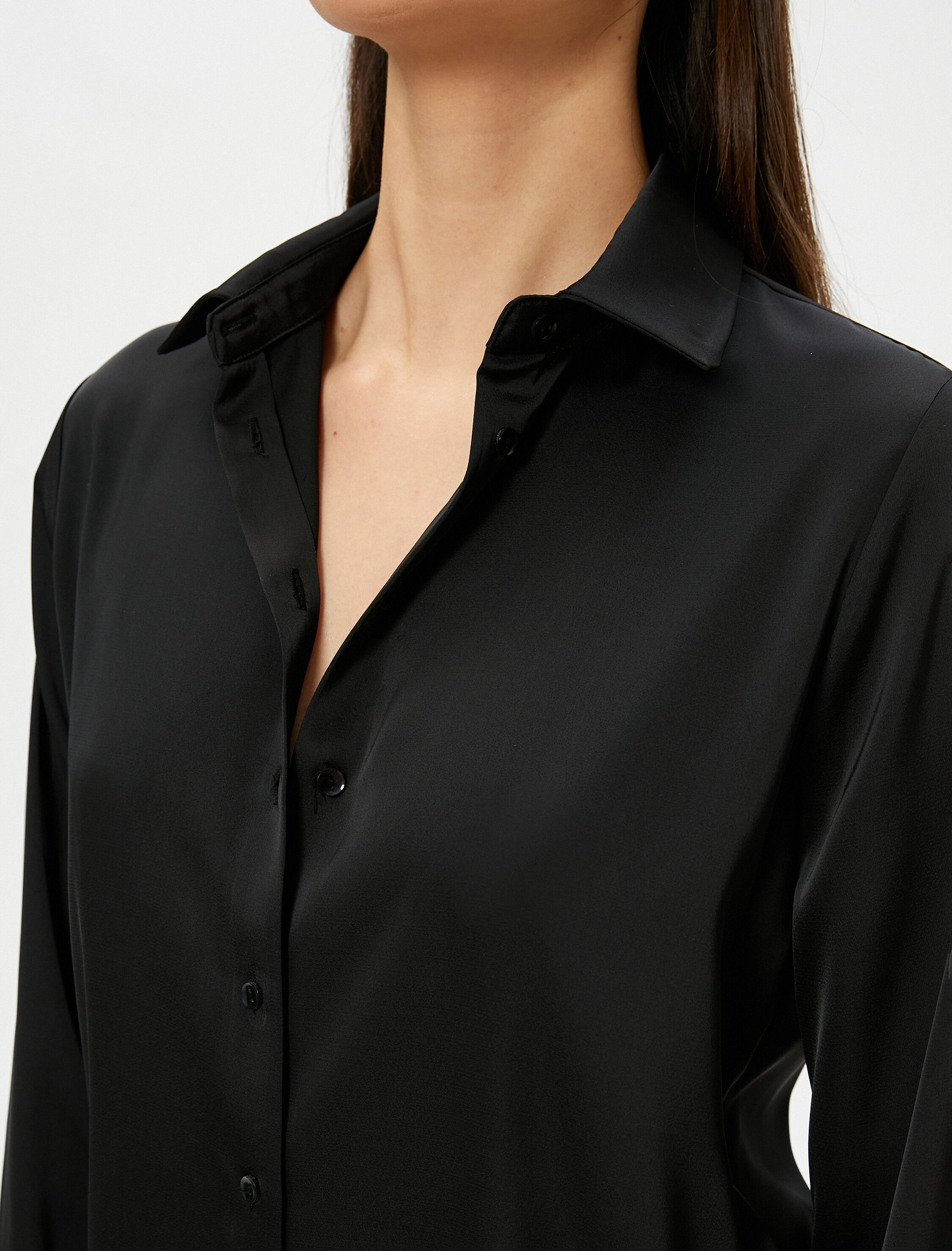   Saten Gömlek Düğmeli Manşet Yaka Regular Fit