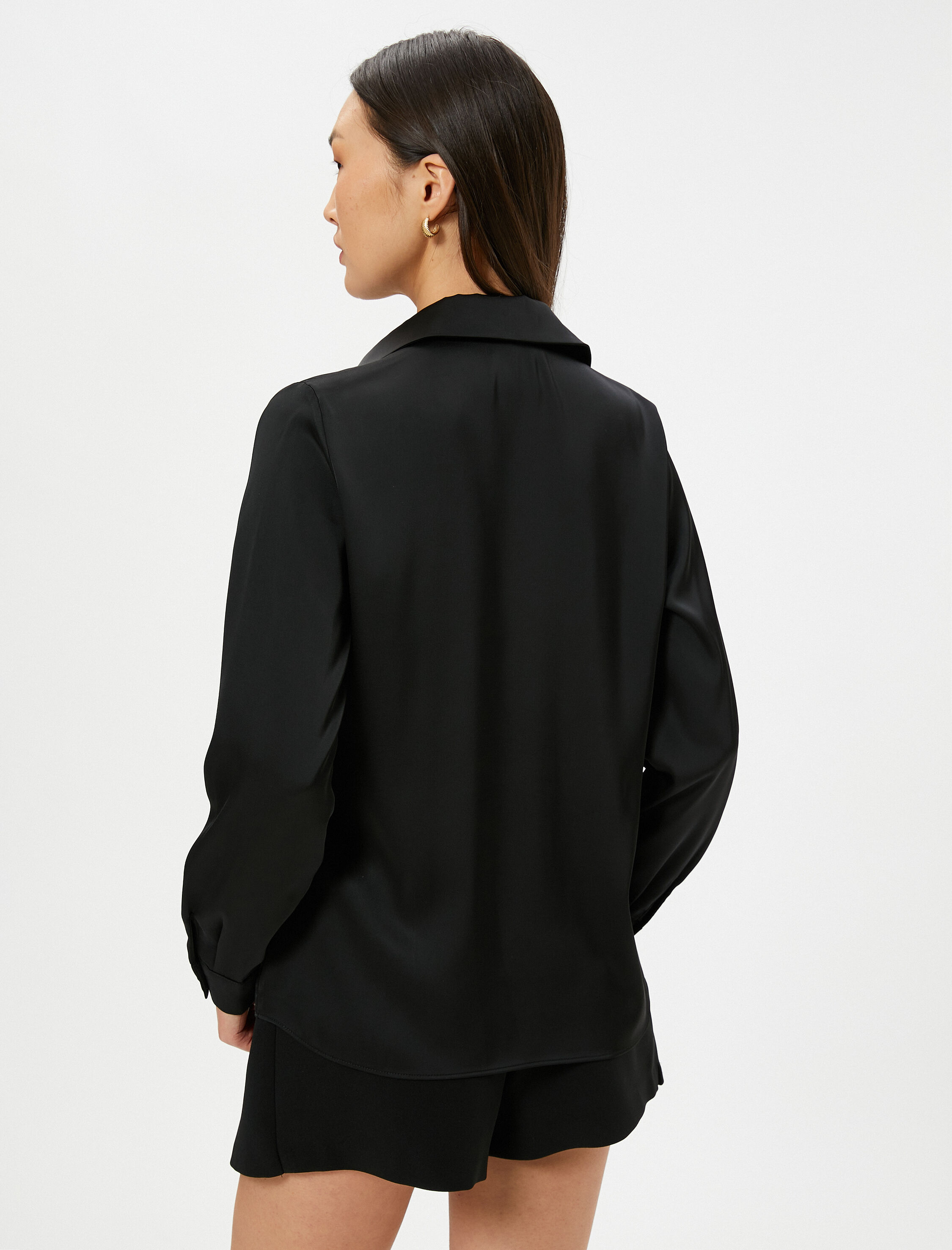   Saten Gömlek Düğmeli Manşet Yaka Regular Fit