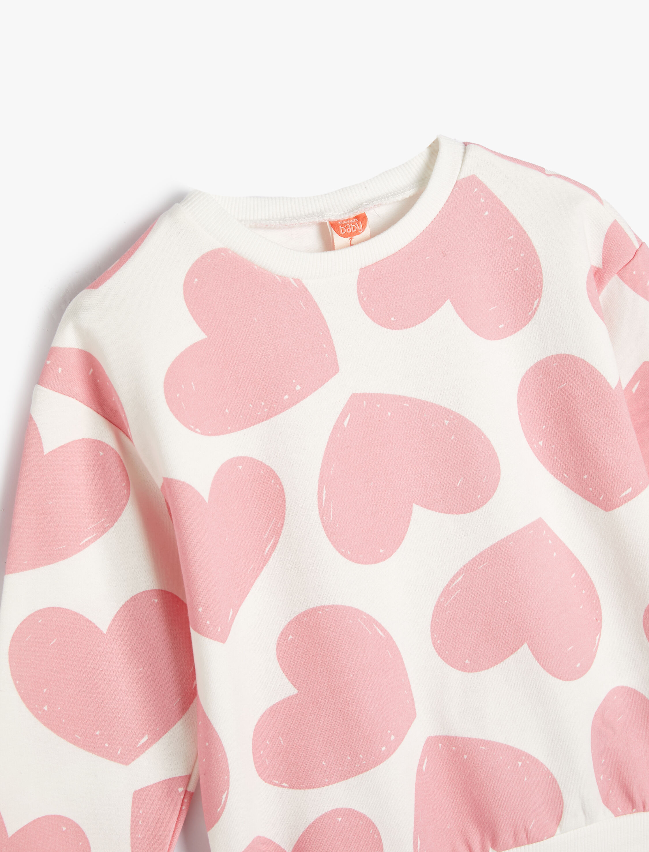  Kız Bebek Kalpli Sweatshirt Uzun Kollu Şardonlu Pamuklu Şardonlu
