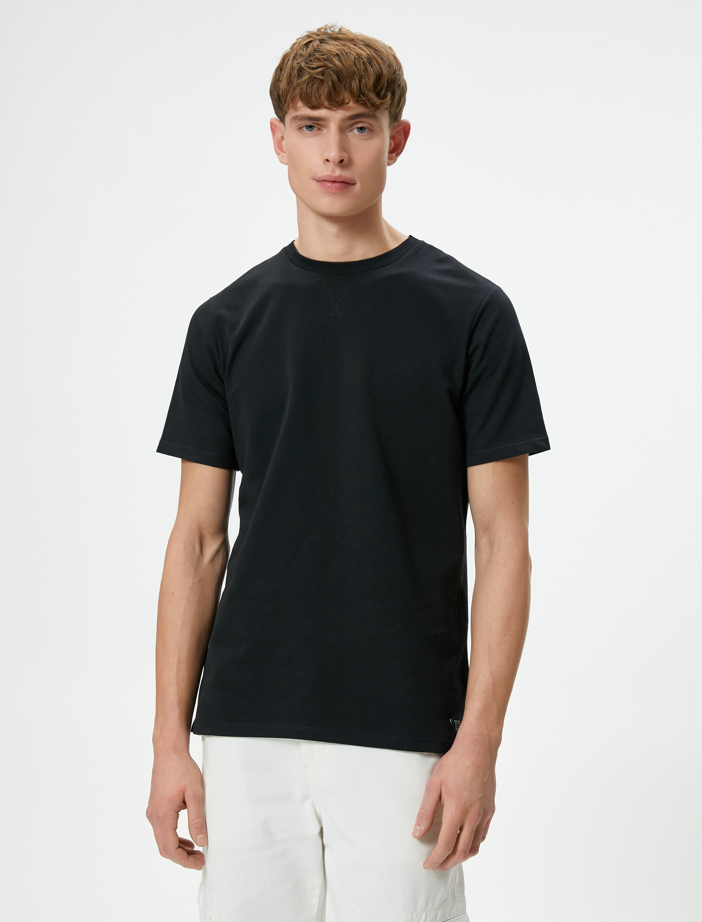   Basic Tişört Bisiklet Yaka Kısa Kollu Pamuklu