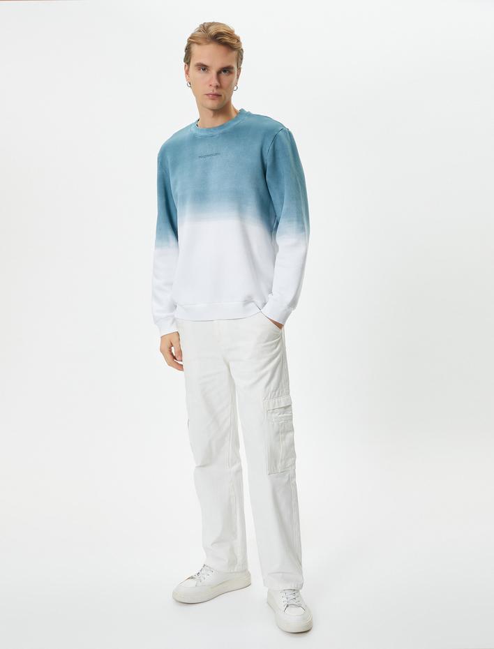  Slogan İşlemeli Sweatshirt Soyut Baskılı Bisiklet Yaka Şardonlu