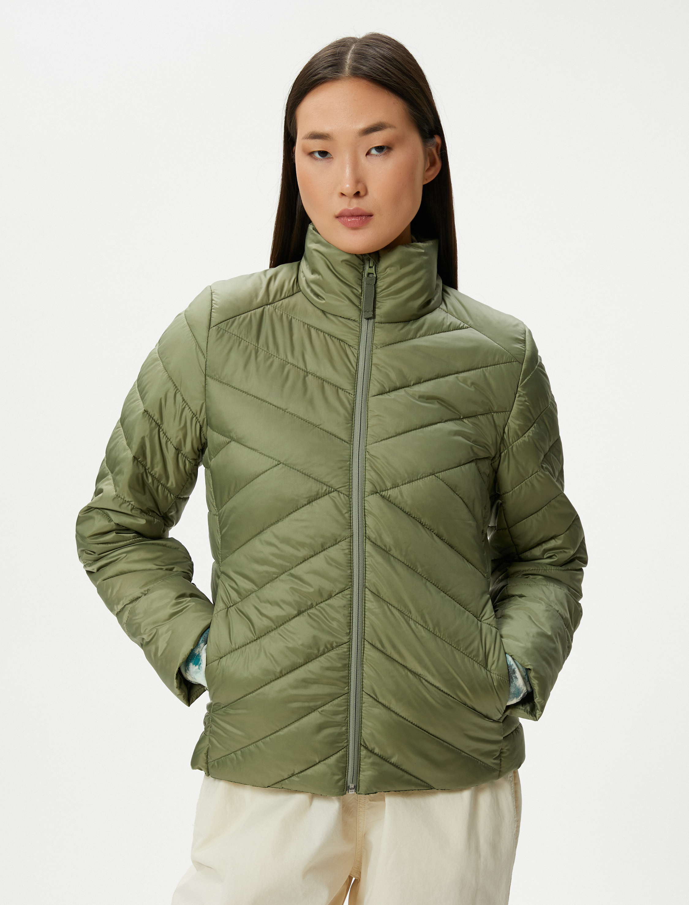   Şişme Mont Dik Yaka Fermuarlı Cepli