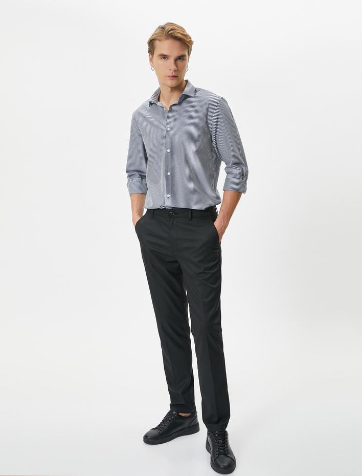  Basic Gömlek Klasik Manşet Yaka Düğmeli Uzun Kollu Regular Fit