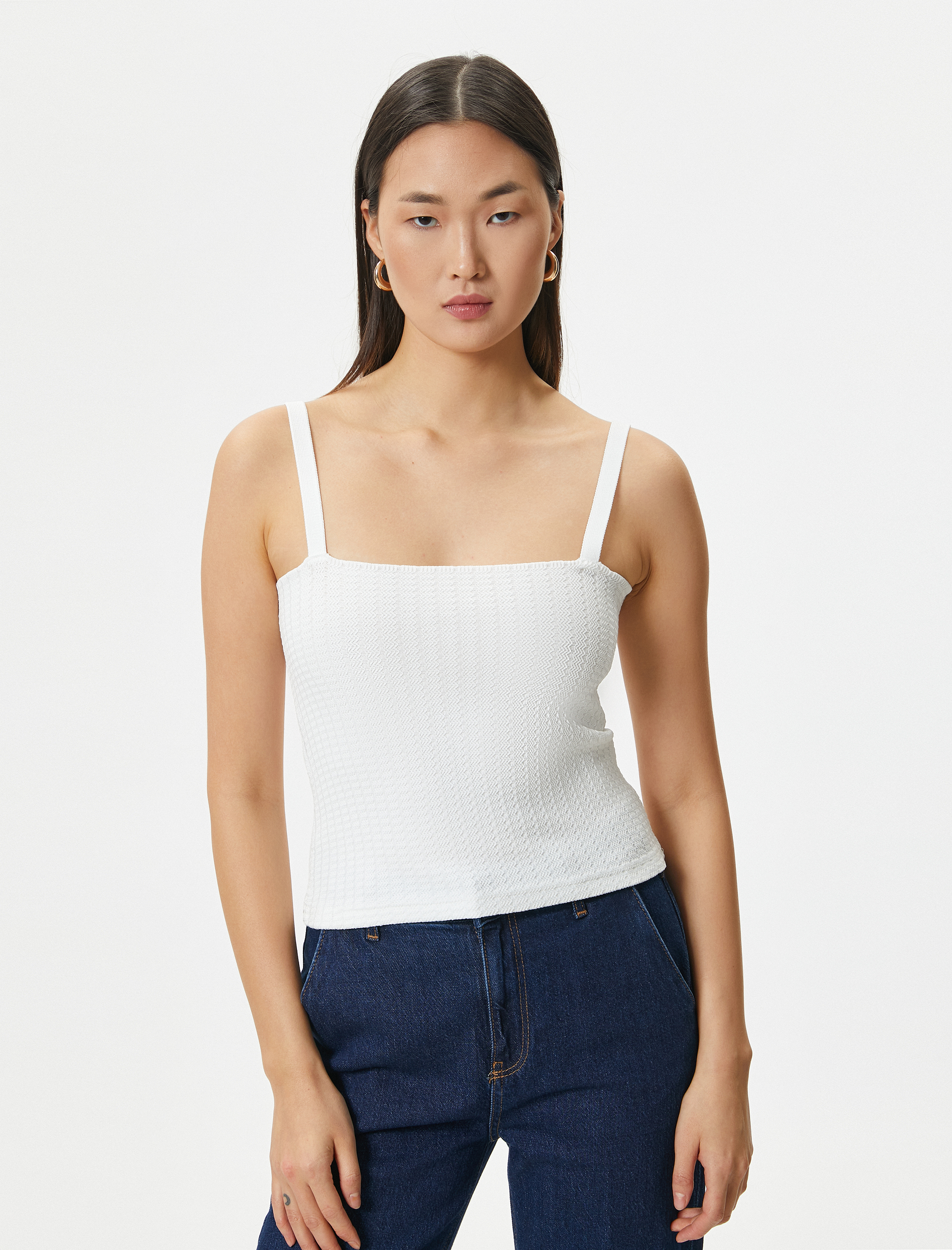   Askılı Atlet Dokulu Kare Yaka