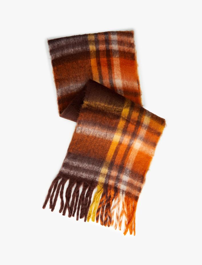 Kadın Yumuşak Dokulu Çok Renkli Uzun Atkı Püsküllü