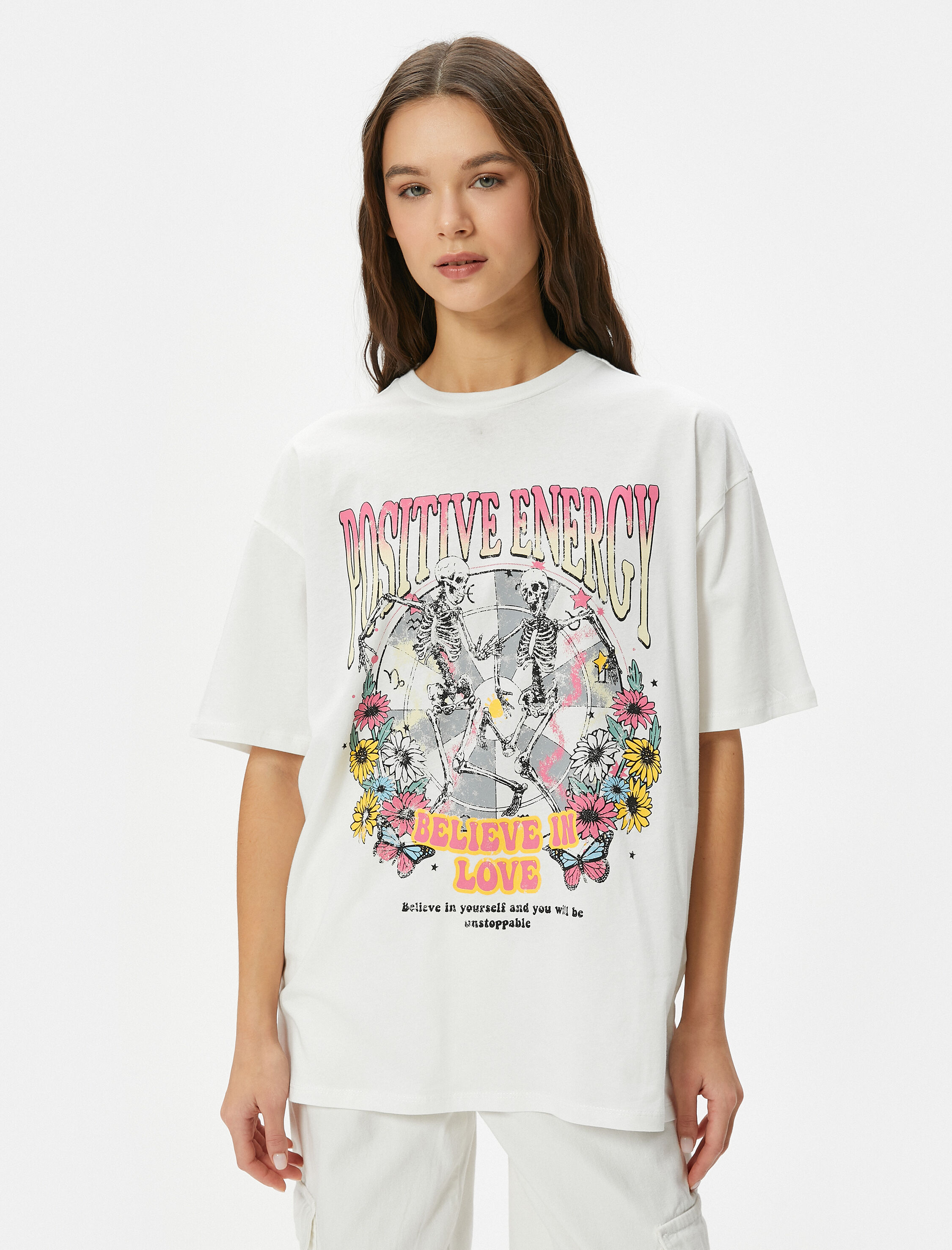   Baskılı  Tişört Kısa Kollu Bisiklet Yaka Rahat Kalıp Pamuklu