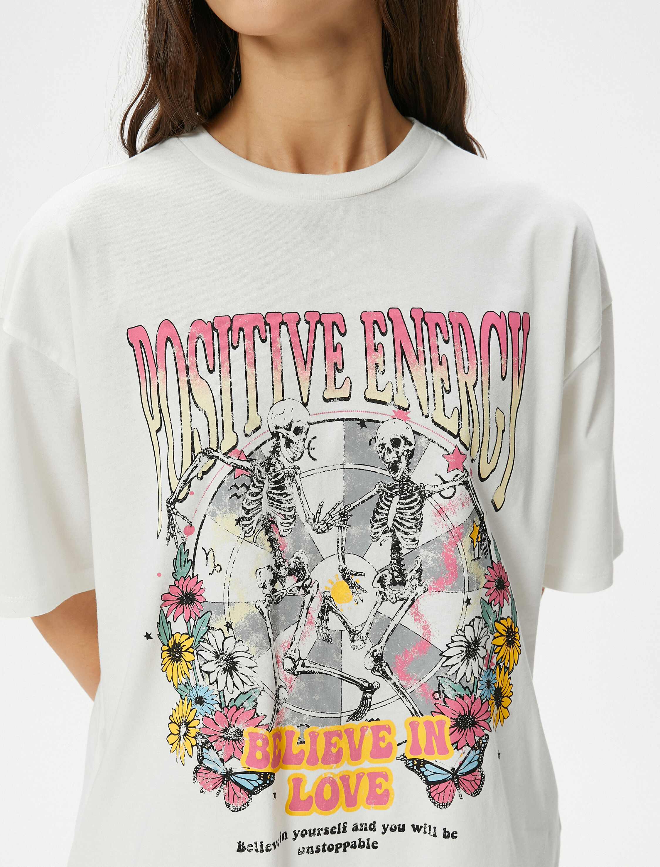   Baskılı  Tişört Kısa Kollu Bisiklet Yaka Rahat Kalıp Pamuklu