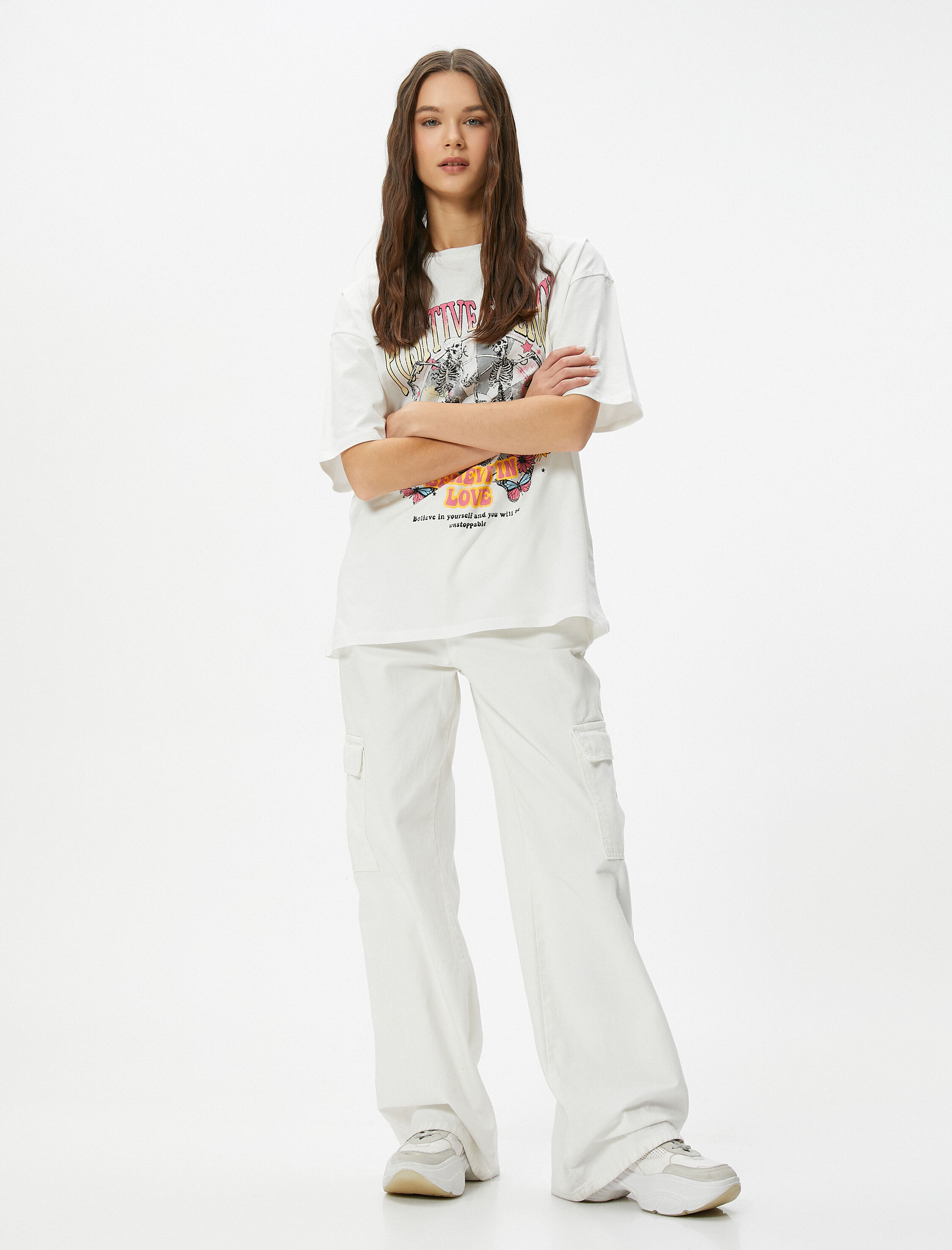   Baskılı  Tişört Kısa Kollu Bisiklet Yaka Rahat Kalıp Pamuklu