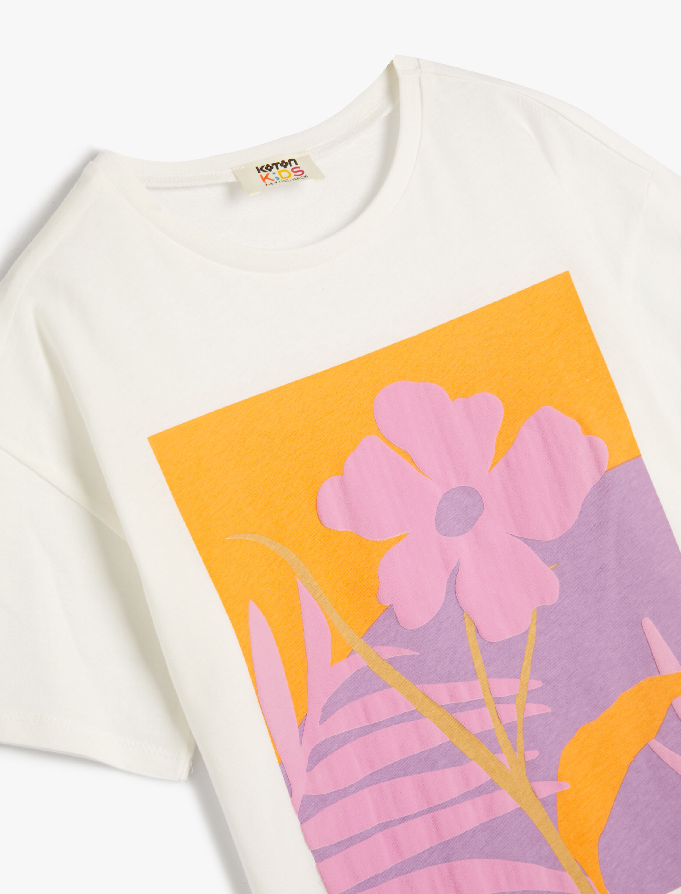  Kız Çocuk Tişört Çiçek Baskılı Kısa Kollu Pamuklu