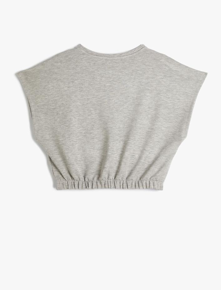  Crop Tişört Kısa Kollu Beli Lastikli Bisiklet Yaka