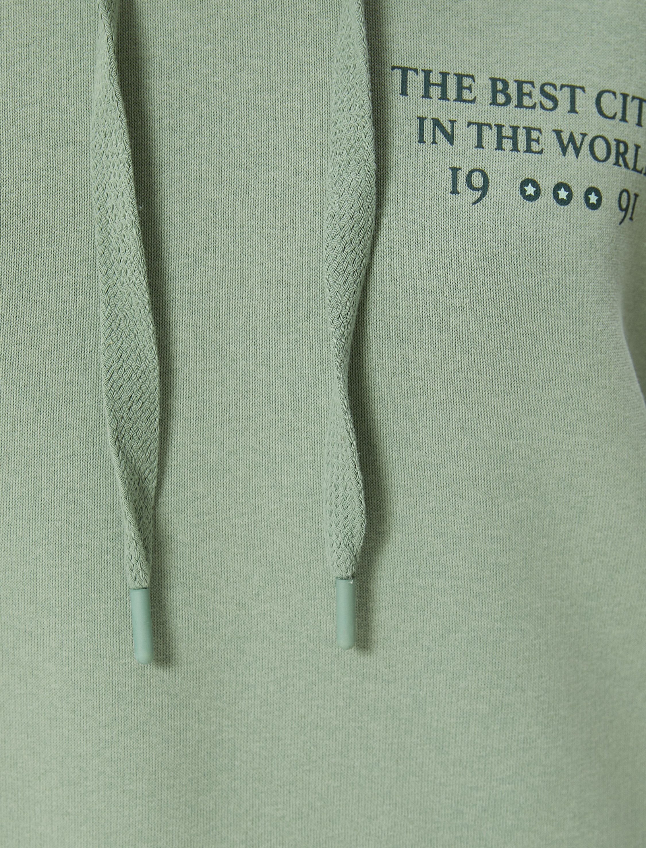   Şardonlu Kapşonlu Sweatshirt Arkası Baskılı Rahat Kalıp Uzun Kollu