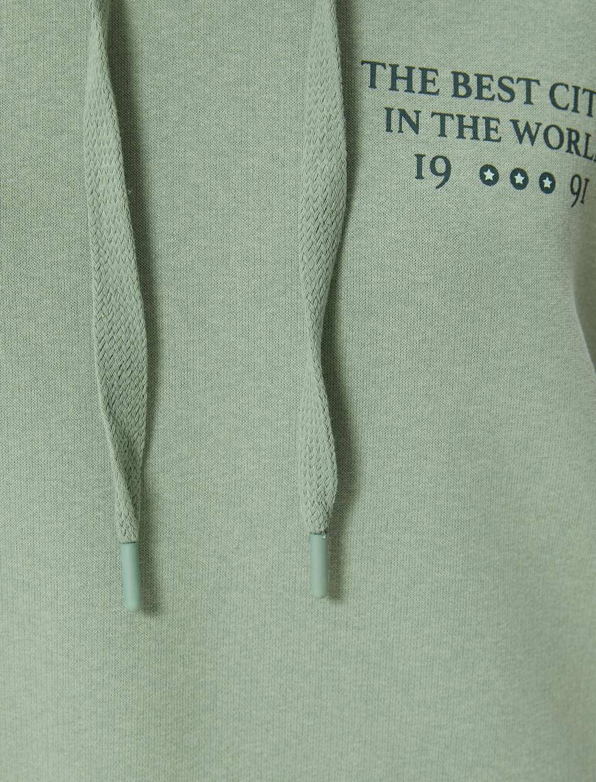   Kapşonlu Sweatshirt Arkası Baskılı Rahat Kalıp Uzun Kollu