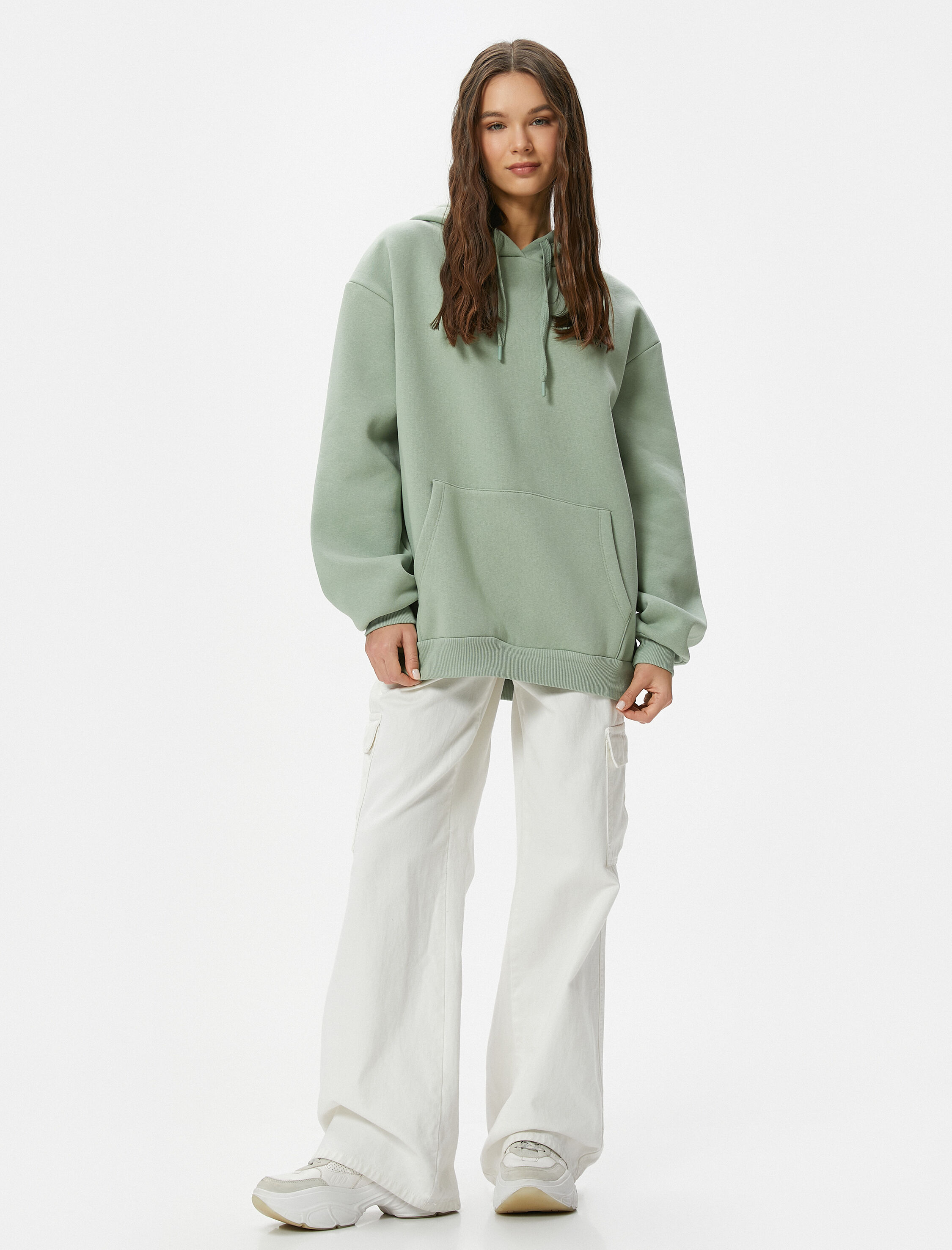   Şardonlu Kapşonlu Sweatshirt Arkası Baskılı Rahat Kalıp Uzun Kollu