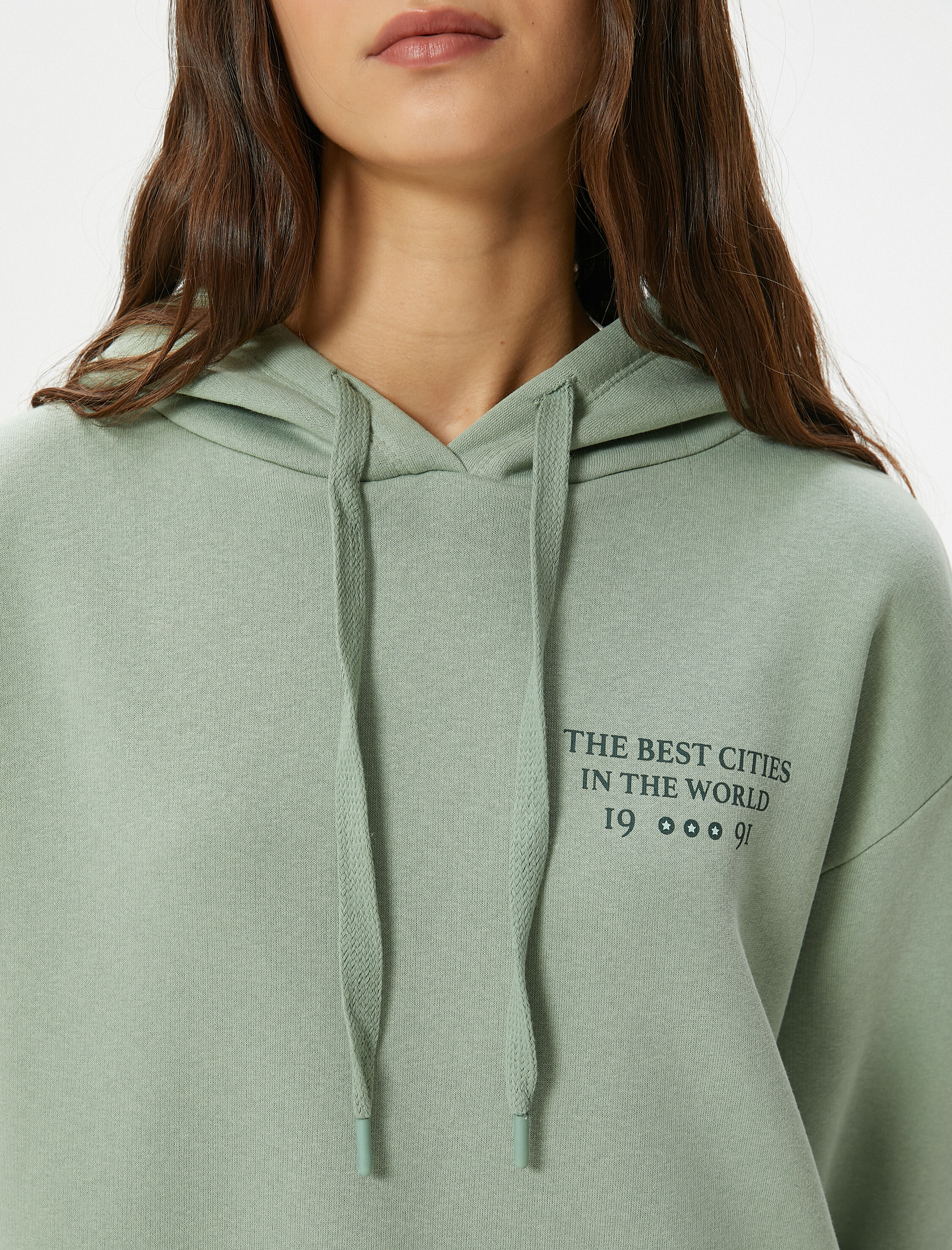   Şardonlu Kapşonlu Sweatshirt Arkası Baskılı Rahat Kalıp Uzun Kollu