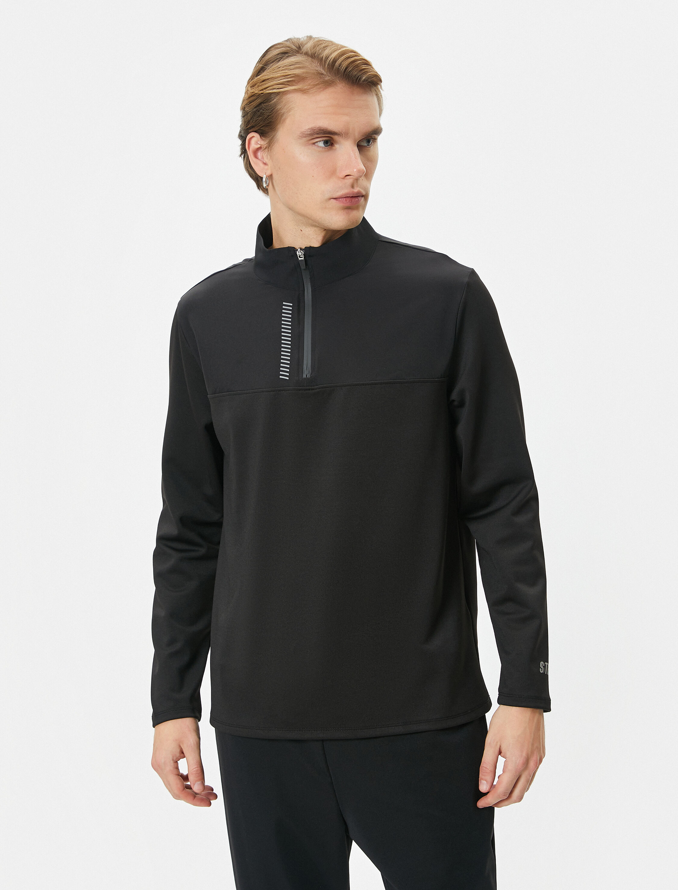   Spor Sweatshirt Yarım Fermuarlı Dik Yaka Baskılı