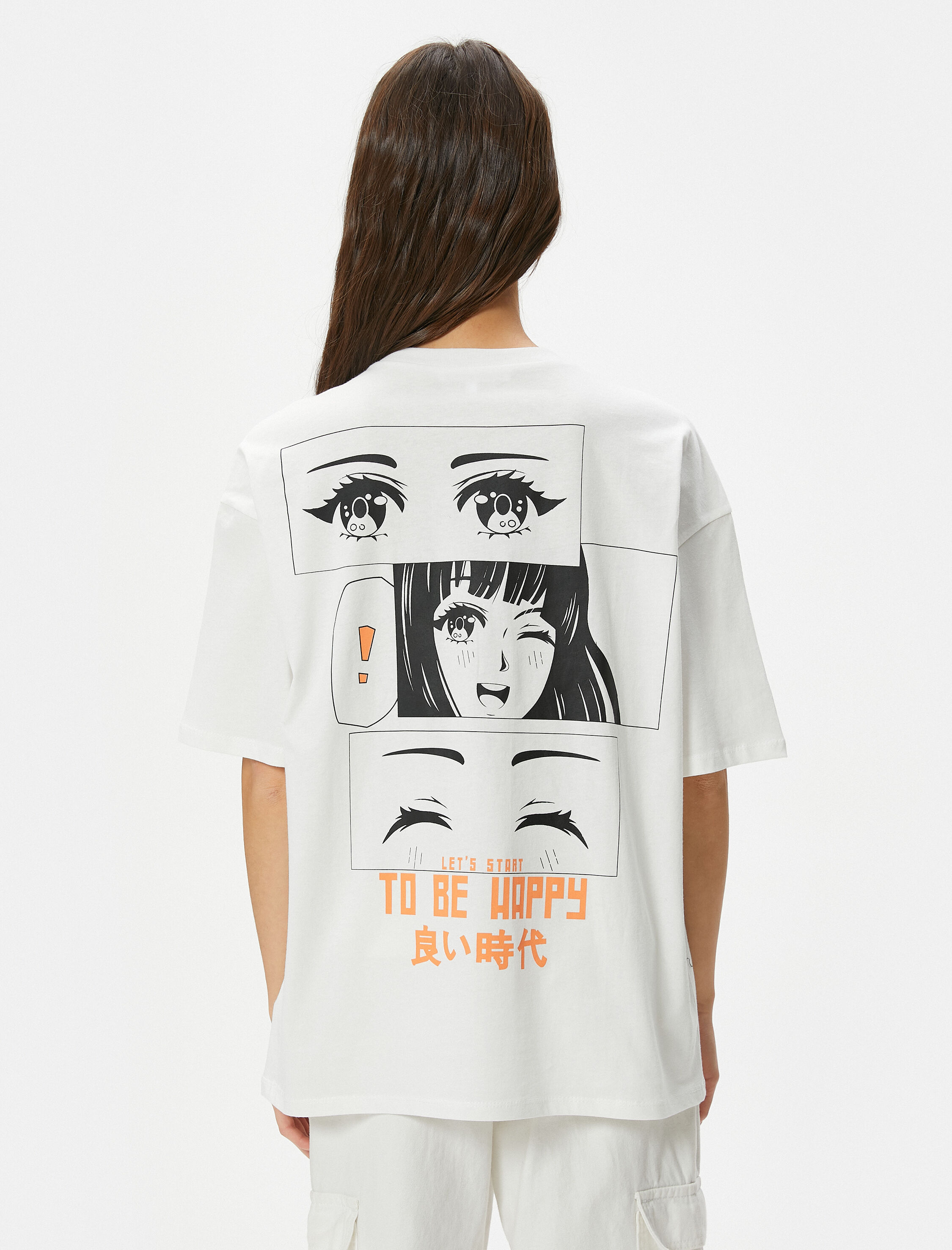   Anime Tişört Arkası ve Önü Baskılı Kısa Kollu Bisiklet Yaka Rahat Kalıp Pamuklu