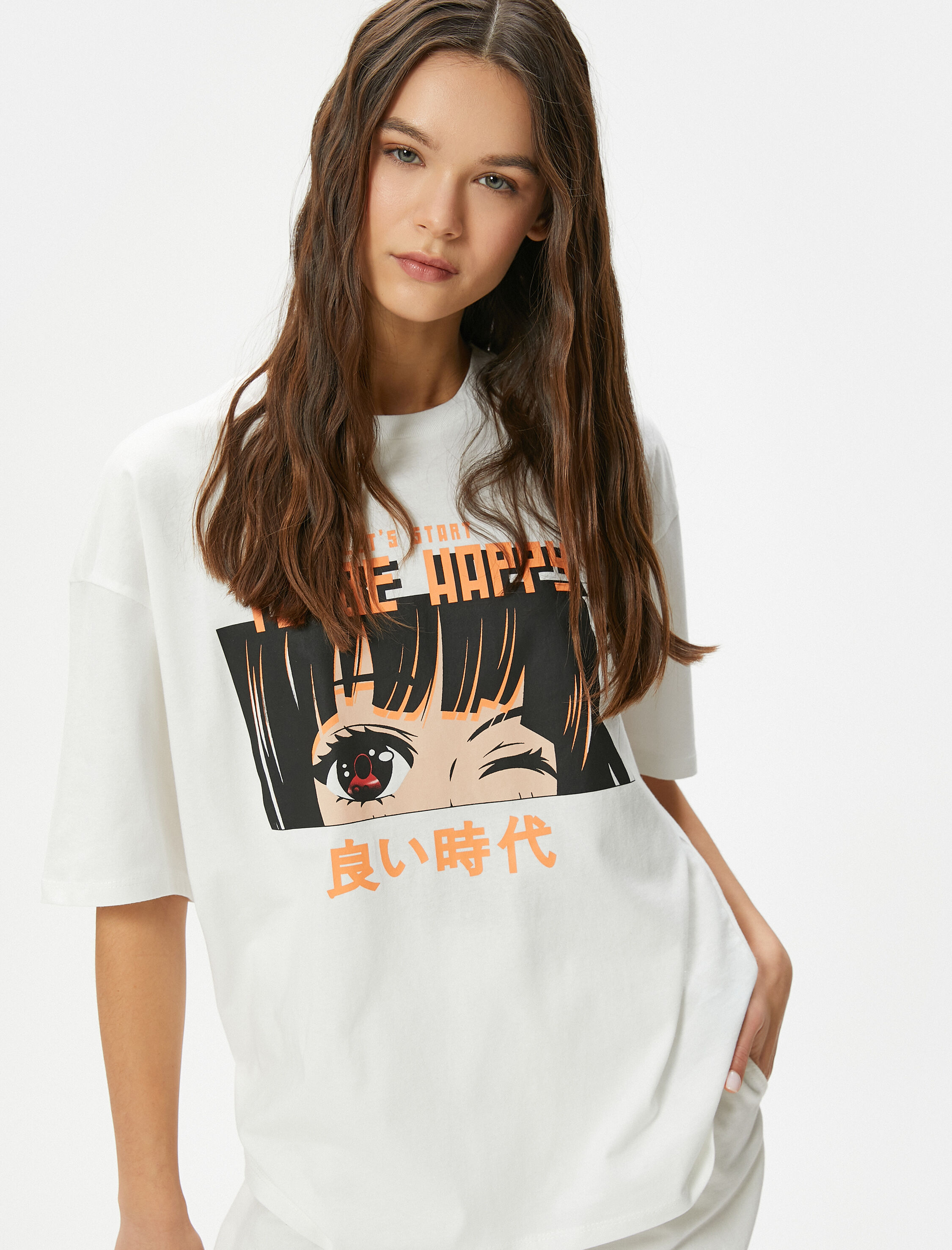   Anime Tişört Arkası ve Önü Baskılı Kısa Kollu Bisiklet Yaka Rahat Kalıp Pamuklu