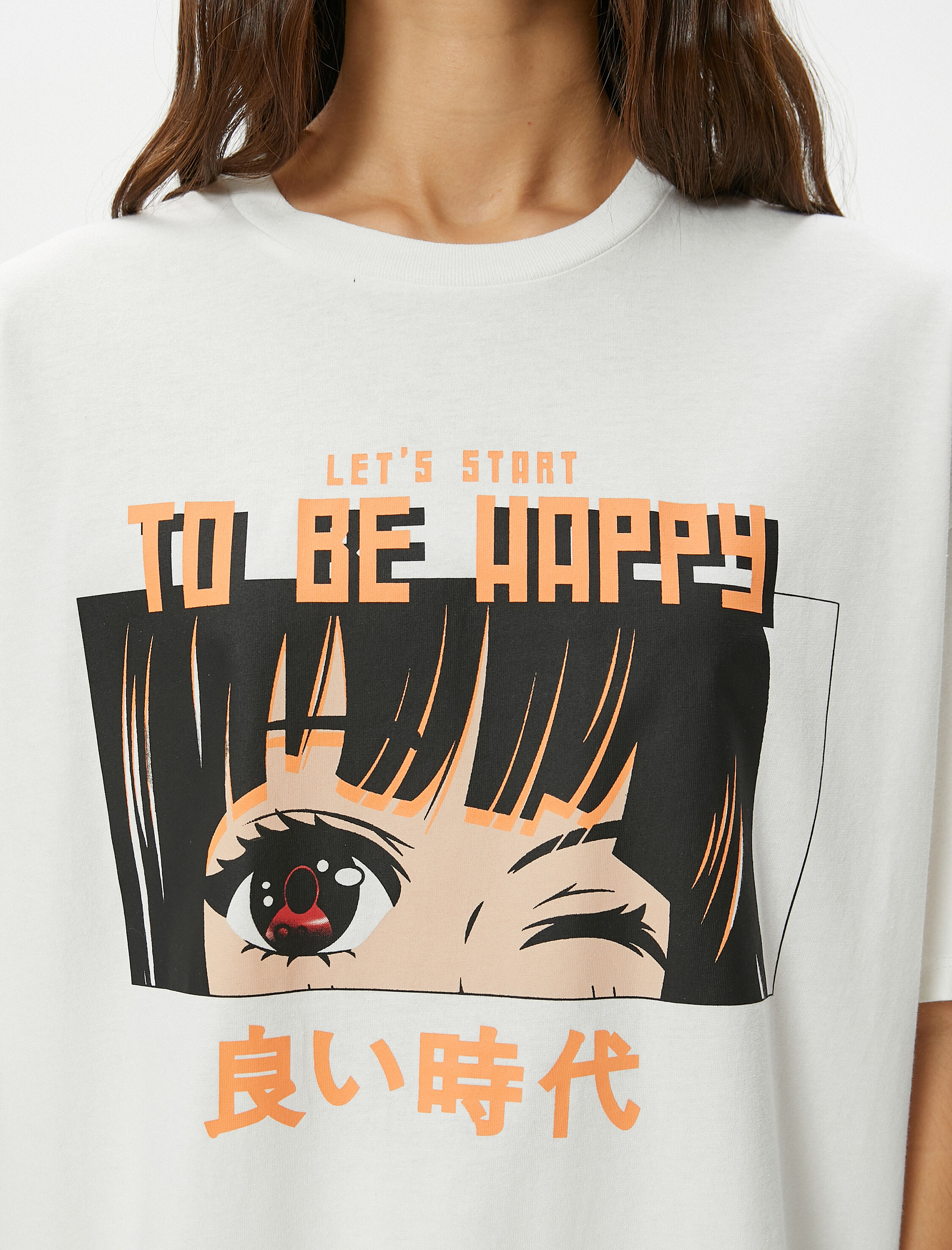   Anime Tişört Arkası ve Önü Baskılı Kısa Kollu Bisiklet Yaka Rahat Kalıp Pamuklu