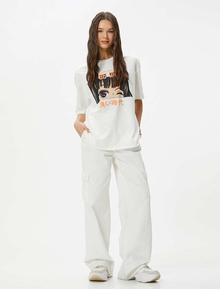  Anime Tişört Arkası ve Önü Baskılı Kısa Kollu Bisiklet Yaka Rahat Kalıp Pamuklu