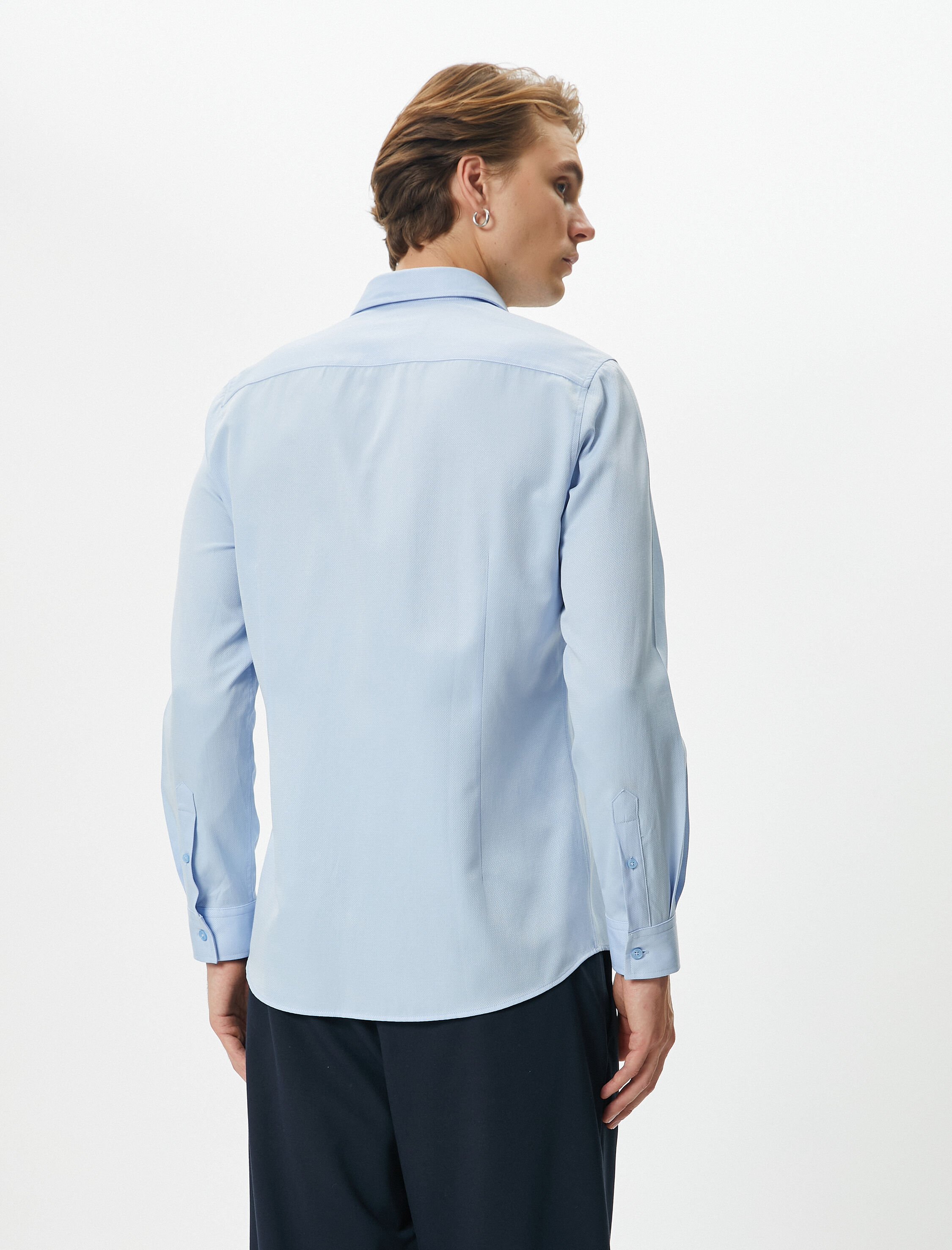   Klasik Gömlek Yarım İtalyan Yaka Düğmeli Uzun Kollu Regular Fit