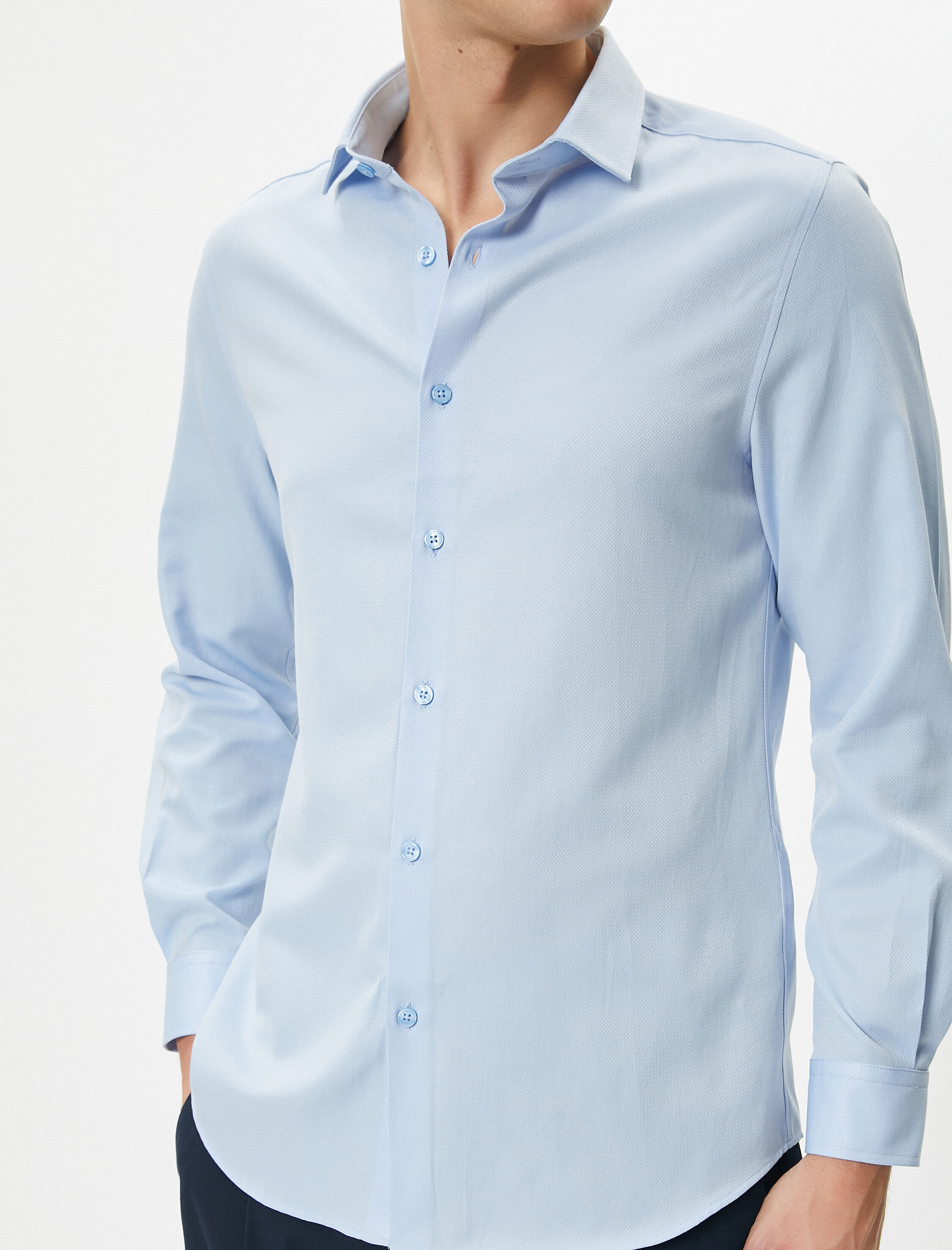   Klasik Gömlek Yarım İtalyan Yaka Düğmeli Uzun Kollu Regular Fit