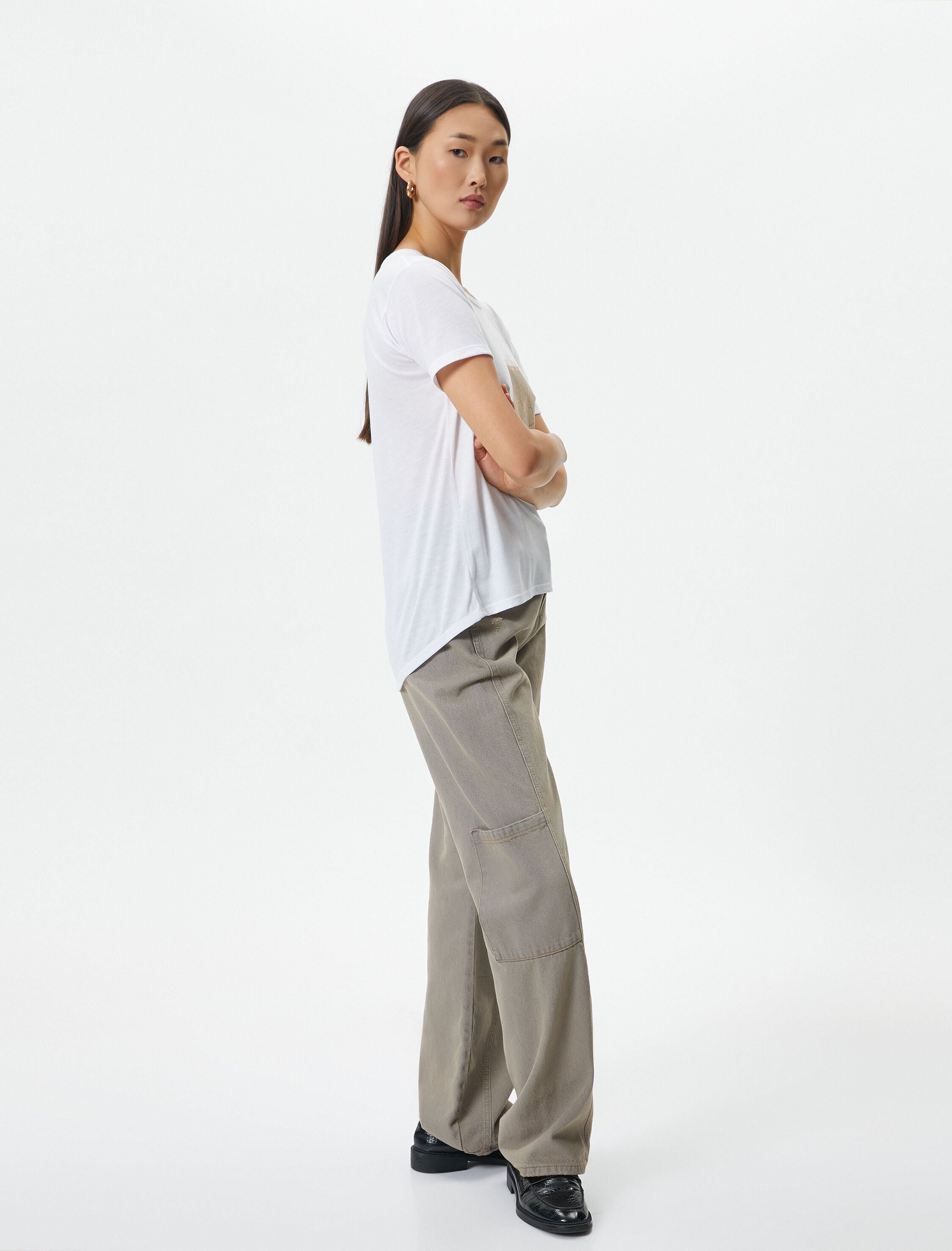   Baskılı Tişört Kısa Kollu Bisiklet Yaka Viskon Karışımlı