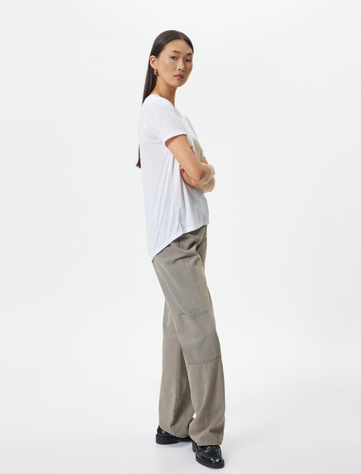  Baskılı Tişört Kısa Kollu Bisiklet Yaka Viskon Karışımlı