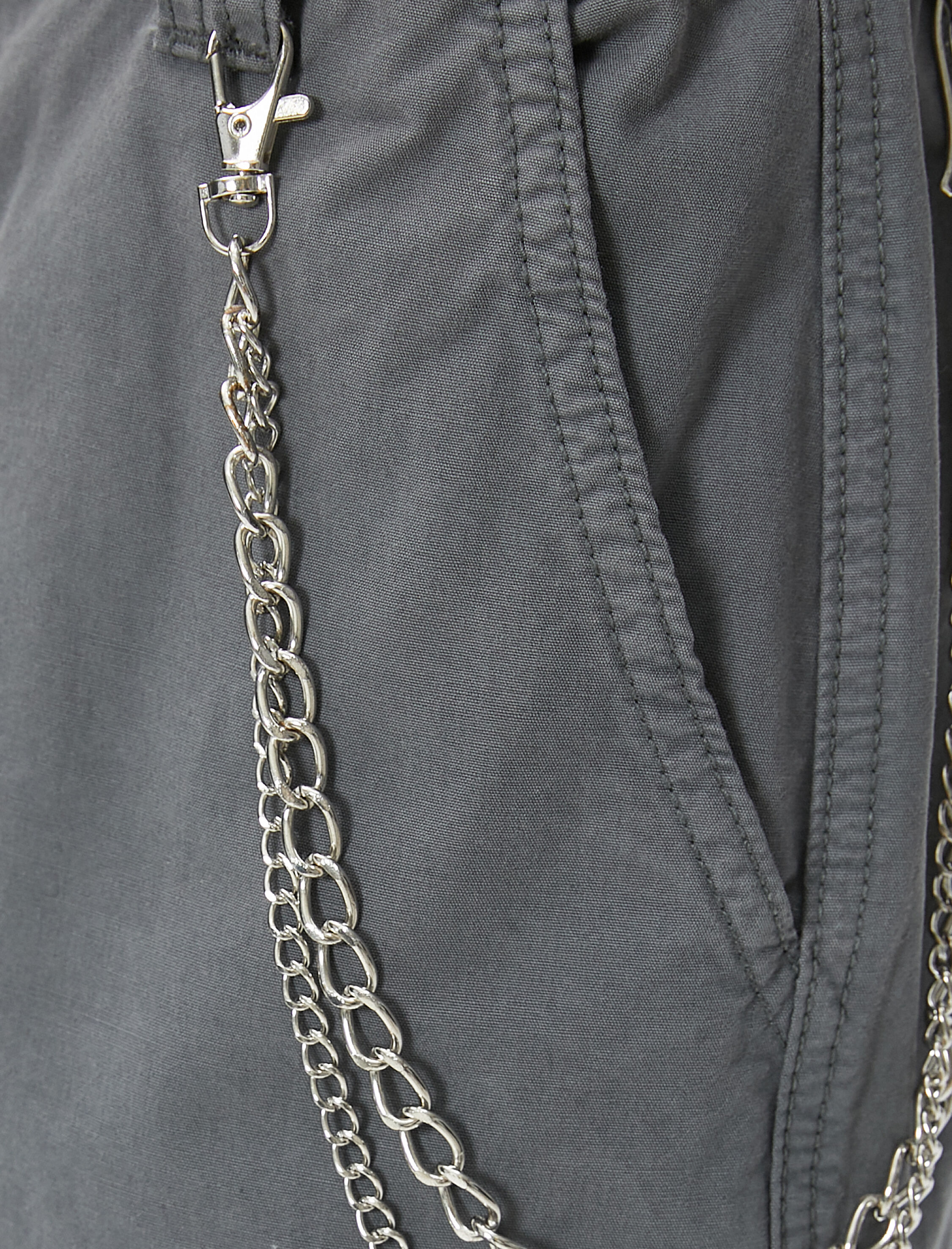 Kargo Jogger Pantolon Zincir Detaylı Yüksek Bel Pamuklu