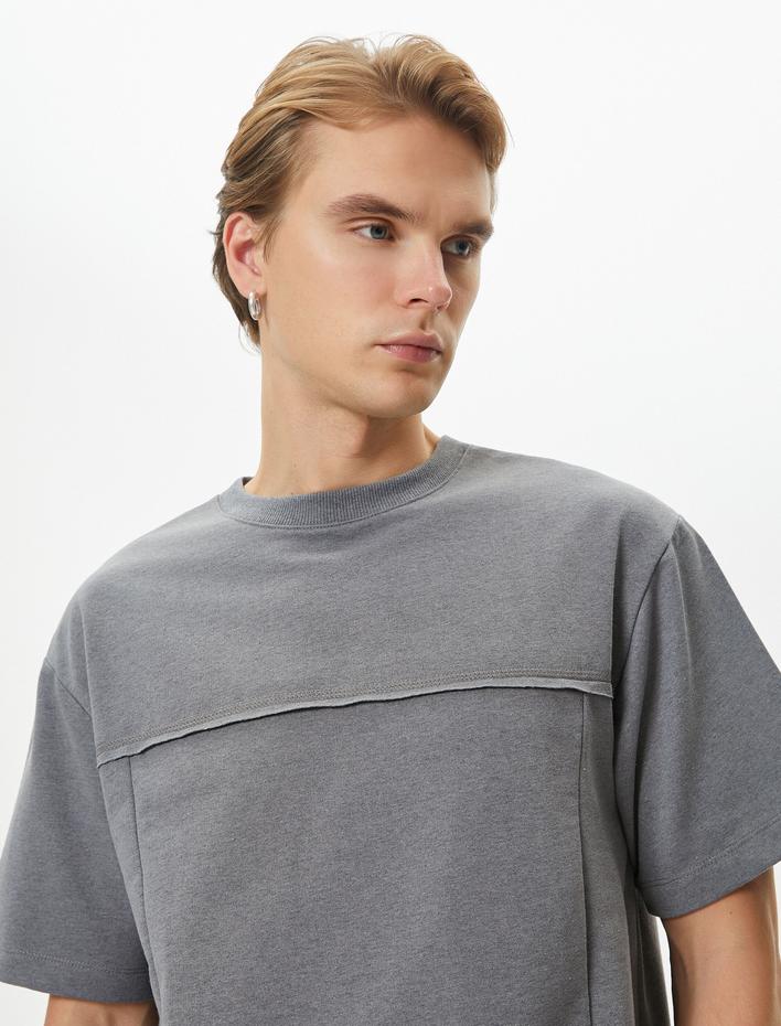  Oversize Tişört Dikiş Detaylı Bisiklet Yaka Kısa Kollu